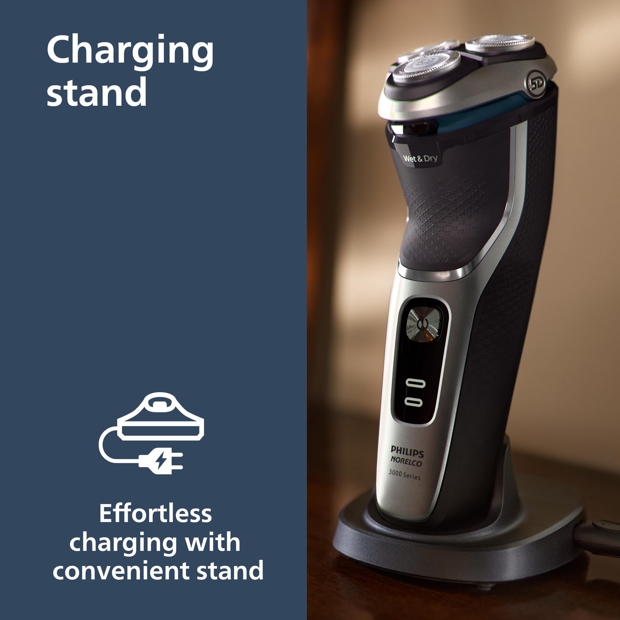 Philips Norelco Shaver 3900 Series, Wet And Dry Electric Shaver, P Cap, Travel Pouch, Charging Stand, Storm Blue, Model S3341/92