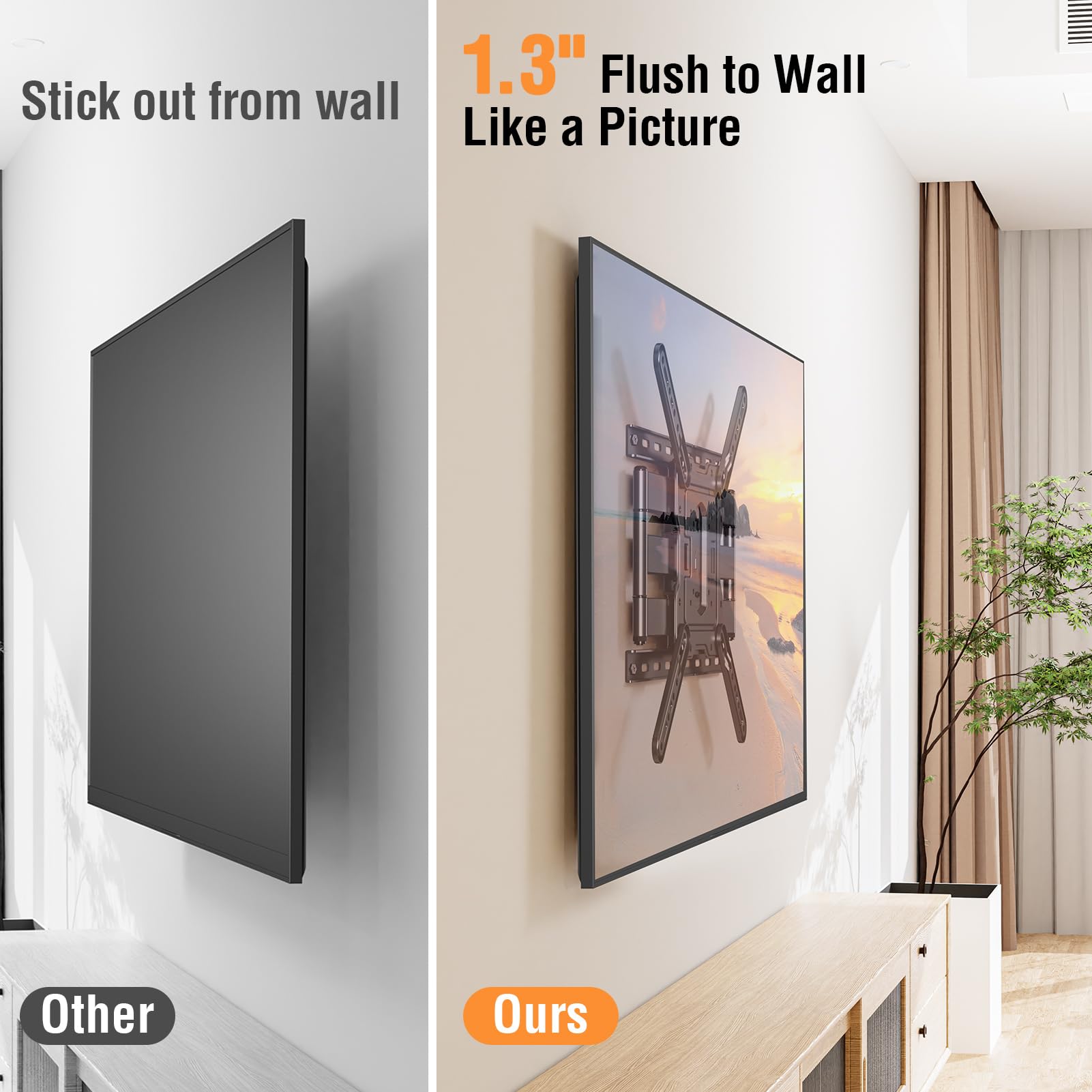 Elived Ultra Slim Tv Wall Mount For Most 26 60 Inch Tvs, Low Profile Wall Mount Tv Bracket, Full Moiton Tv Mount Swivel And Tilt