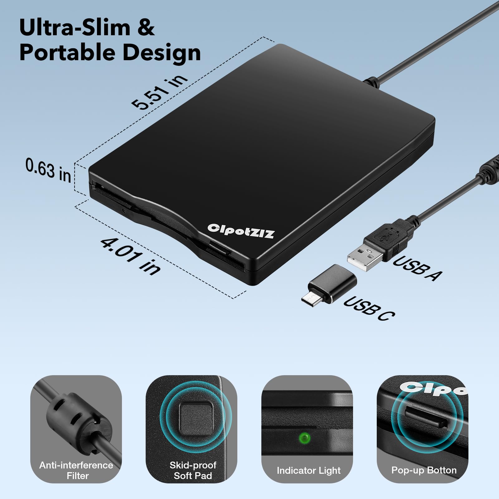 Floppy Disk Reader 3.5 Inch External Usb A&C Floppy Disc Drive 3 1/2 Floppy Disk Drive/Converter/Player/Reader/Transfer For Lapt