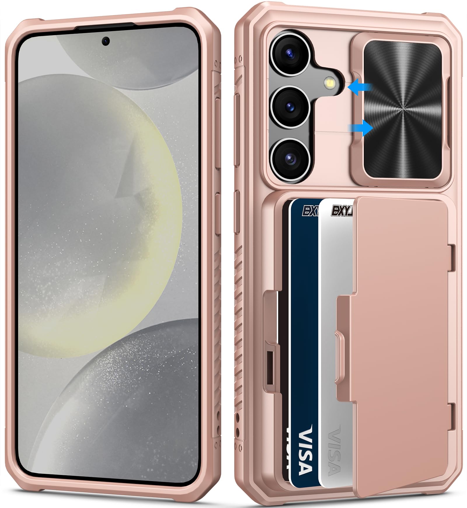 Bxyjy For Samsung Galaxy S24 Case Wallet, Built In Card Holder (4 5 Cards) & Slide Camera Protector & Kickstand, Military Grade