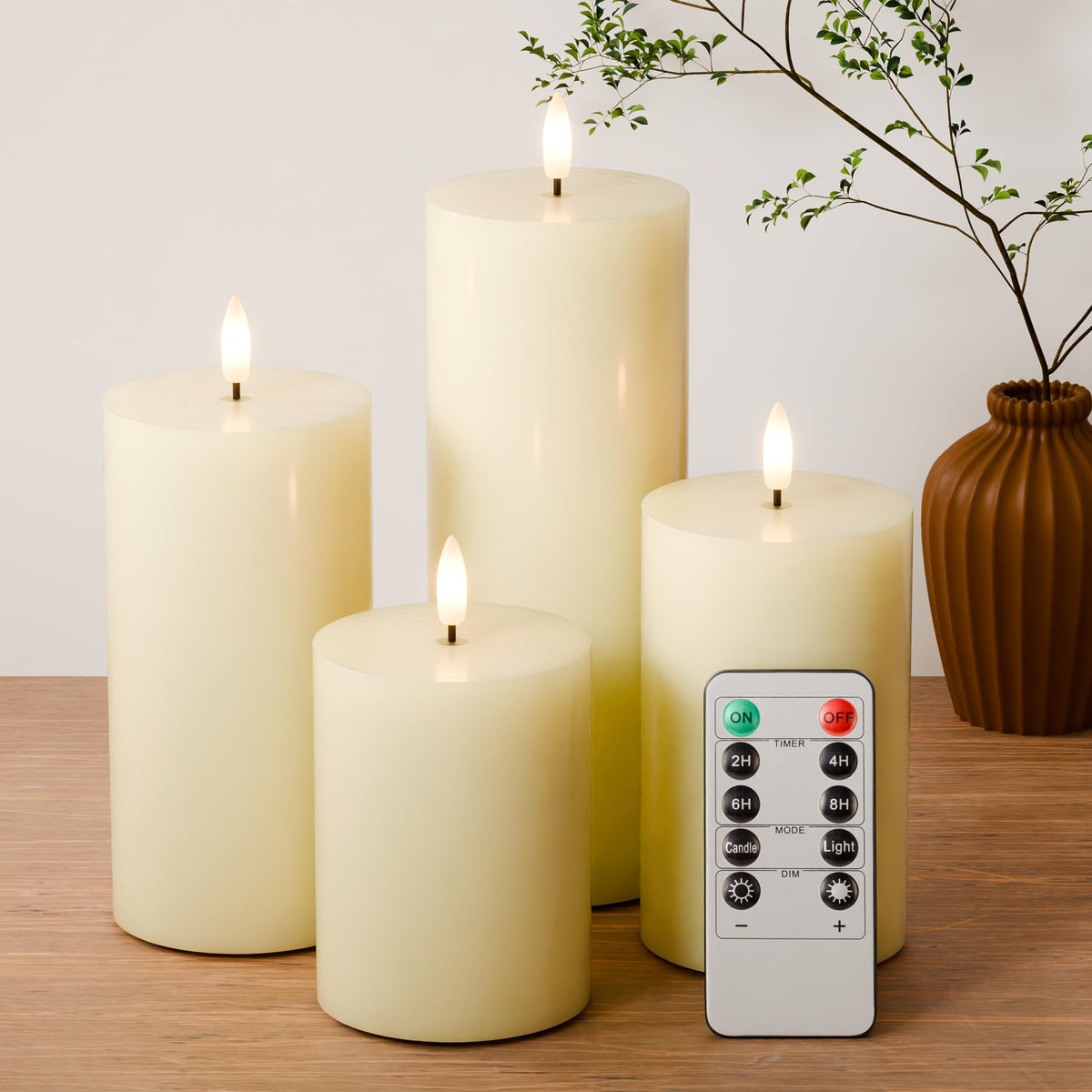 Afineth Orange Halloween Candles, Fall Flameless Candles, Battery Operated Led Candles With Remote, Real Wax Flickering Flameles