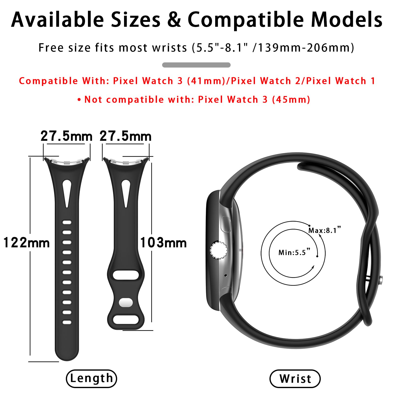 Eiavike Slim Bands Compatible With Google Pixel Watch Band Adjustable Breathable Soft Silicone Sport Replacement Watch Band Stra