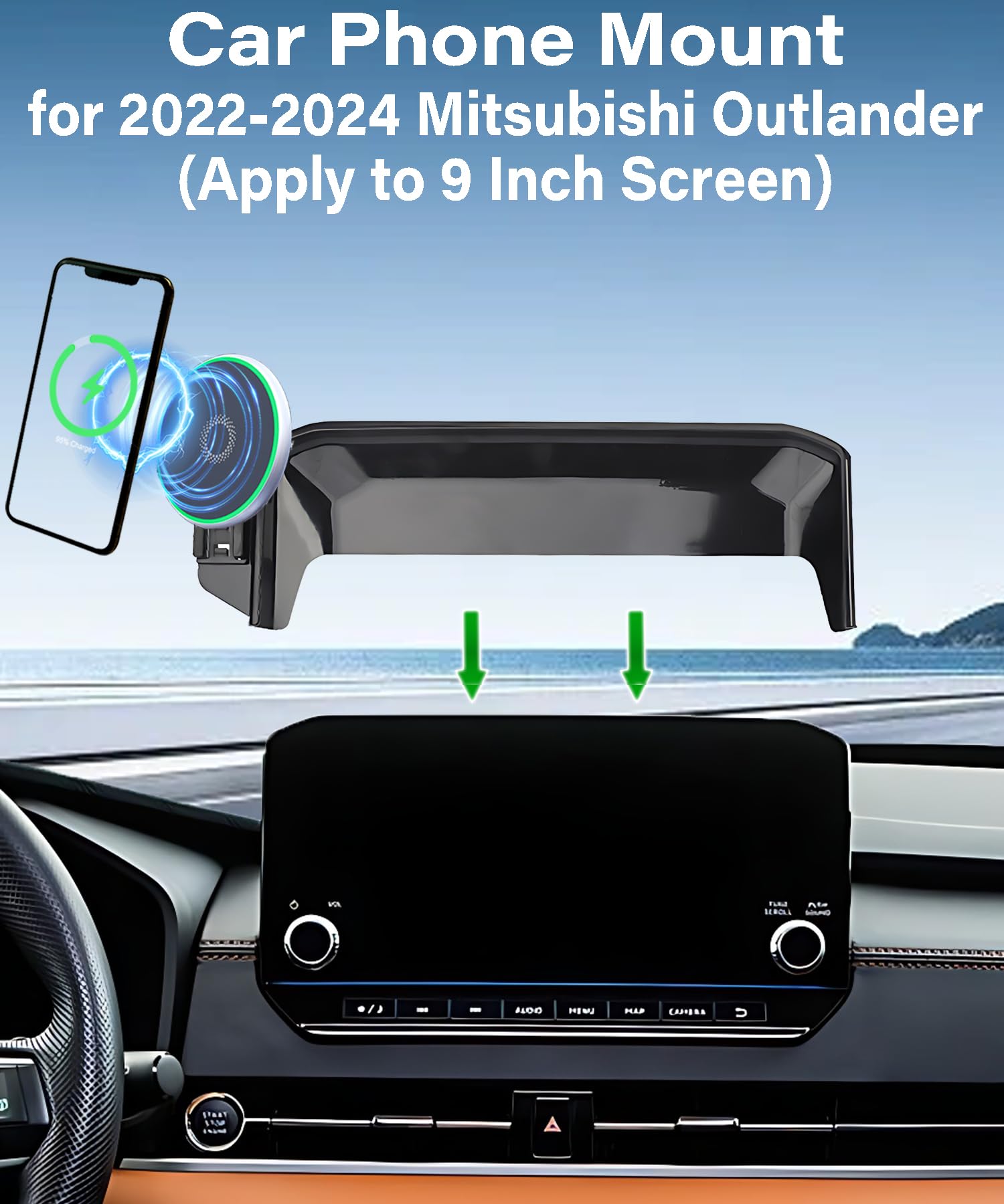 Abeeygeomarn Car Phone Holder For 2022-2024 Mitsubishi Outlander Accessories Apply To 9 Inch Touch Screen Fixed Clip 15W Fast Wi