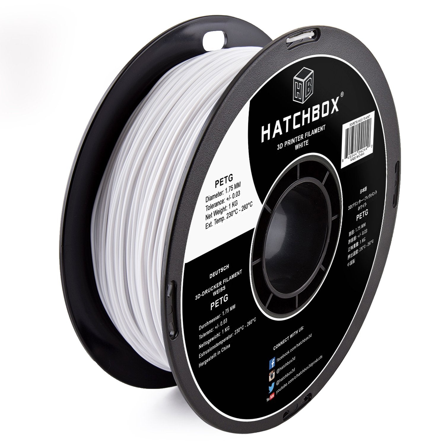 HATCHBOX PETG 3D Printer Filament, Dimensional Accuracy +/- 0.03 mm, 1 kg Spool, 1.75 mm, White