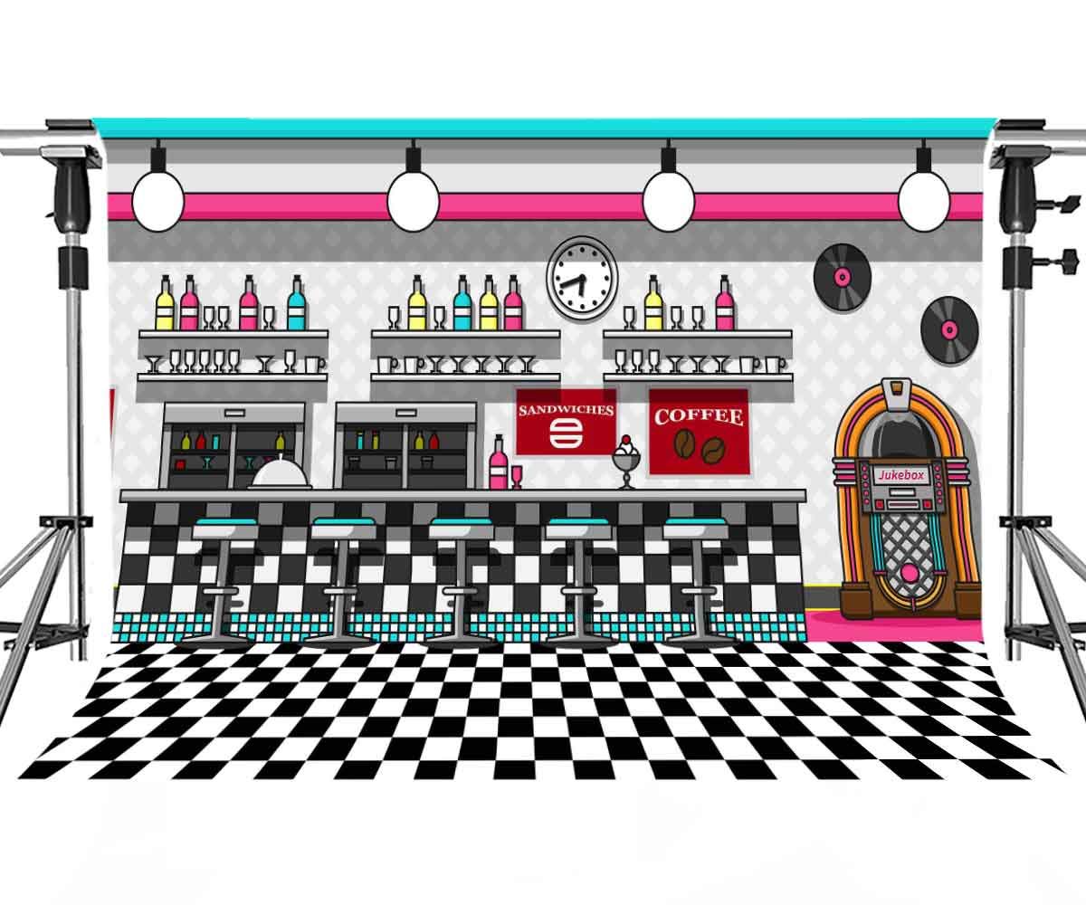 Soda Shop Diner Backdrop For Rock Roll Party 1950S Sock Hop Background Retro Dinner Time Rock Music Classic Birthday Party Decor