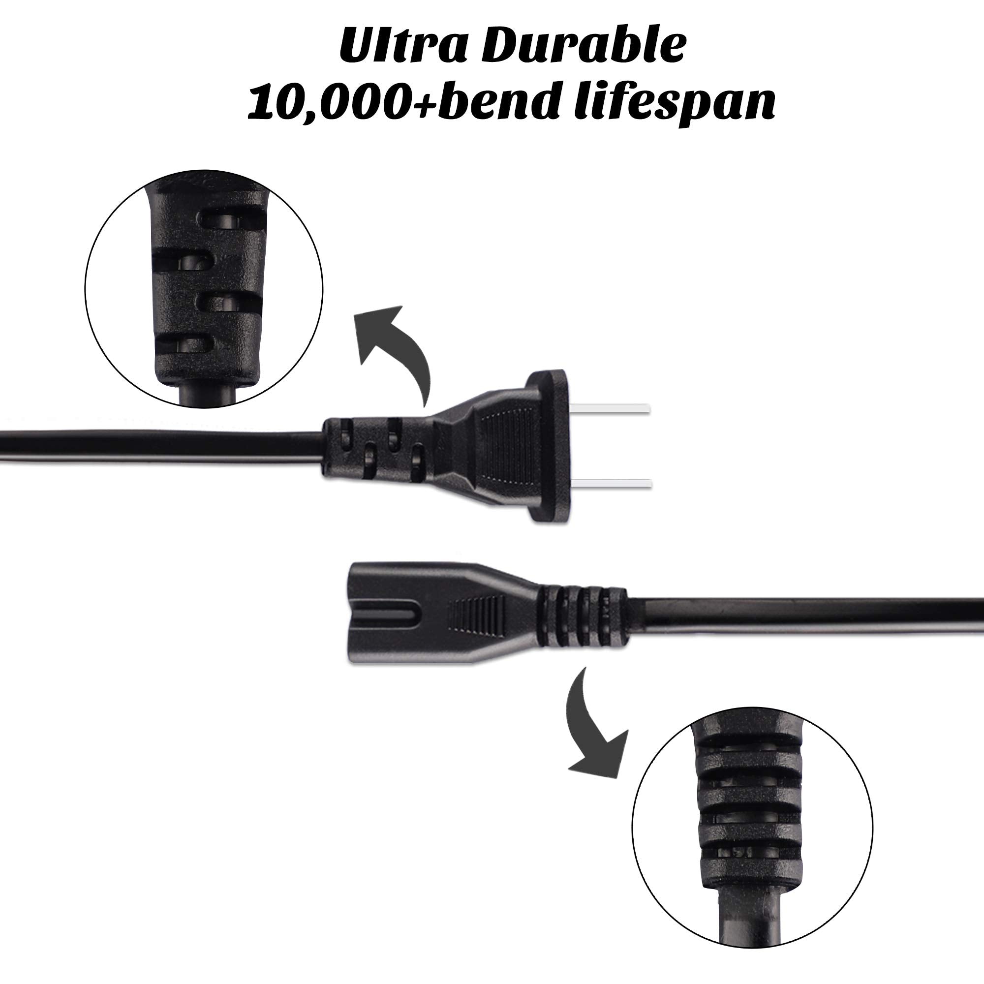 2 Prong Ac Power Cord Cable Compatible With Xbox One S/Xbox One X/Xbox Series X/S Game Console, For Sony Playstation Ps4 Ps3 Ps2