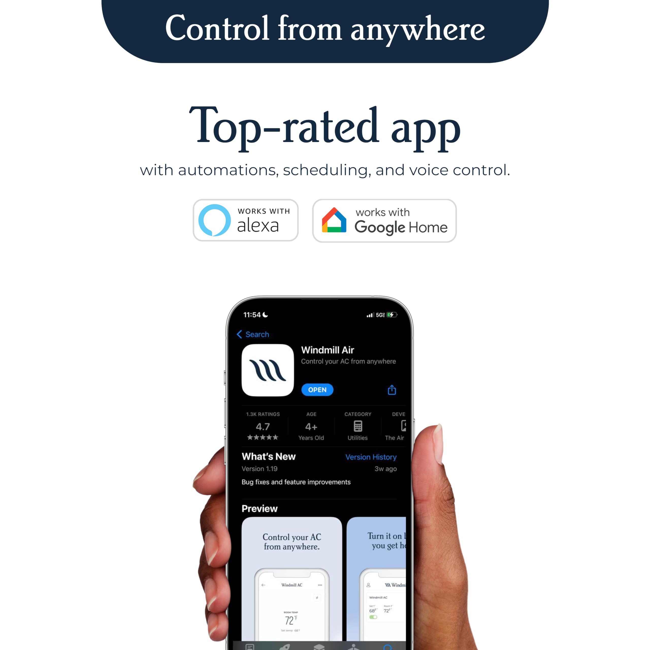 Windmill 12,000 Btu Inverter Window Air Conditioner With Whispertech   Ultra Quiet & Smart, Cools Up To 550 Sq. Ft.   Easy Insta