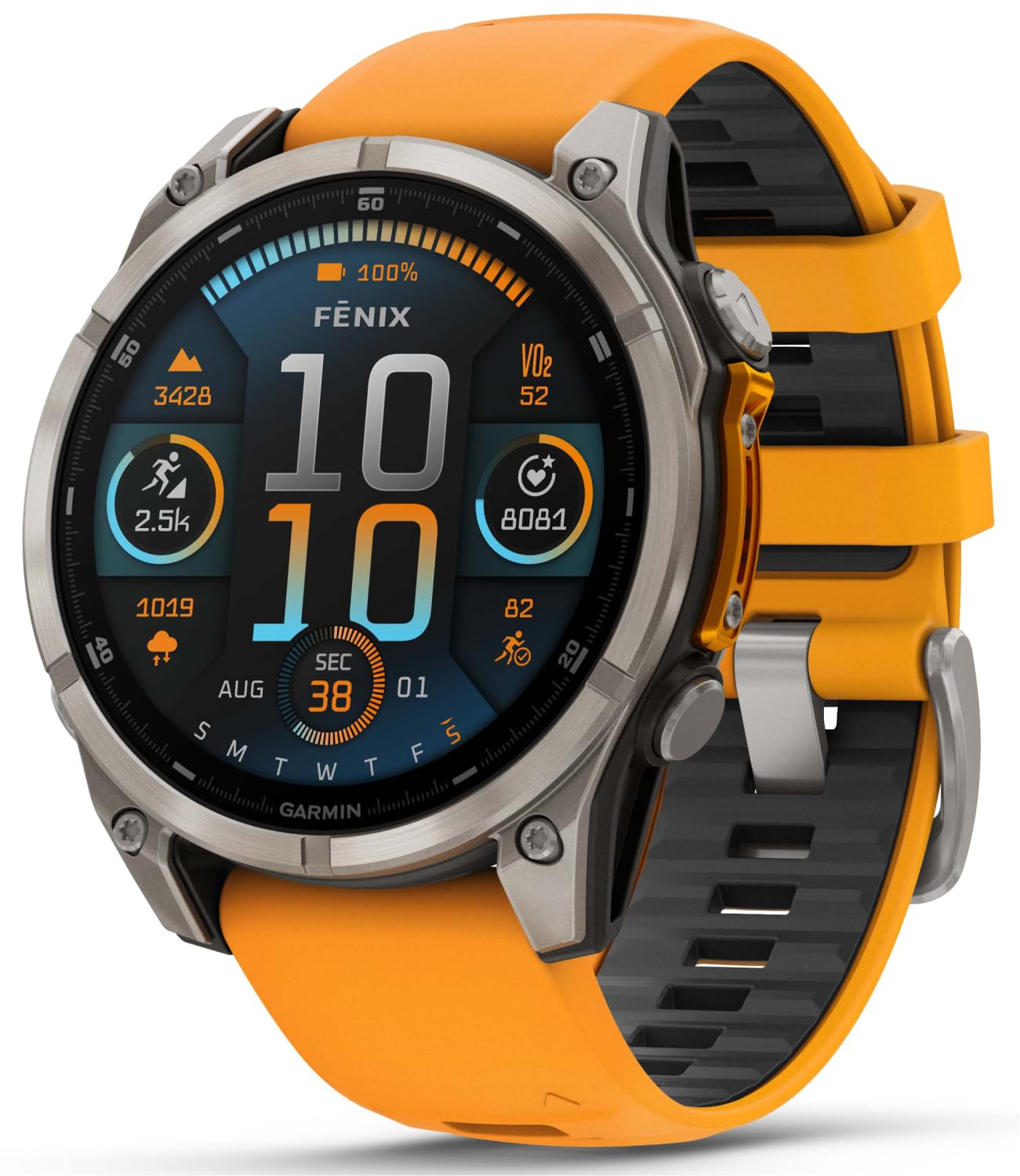 Wearable4U Garmin Fenix 8 - 47 Mm, Amoled Sapphire Multisport Gps Smartwatch,Titanium With Spark Orange/Graphite Silicone Band,