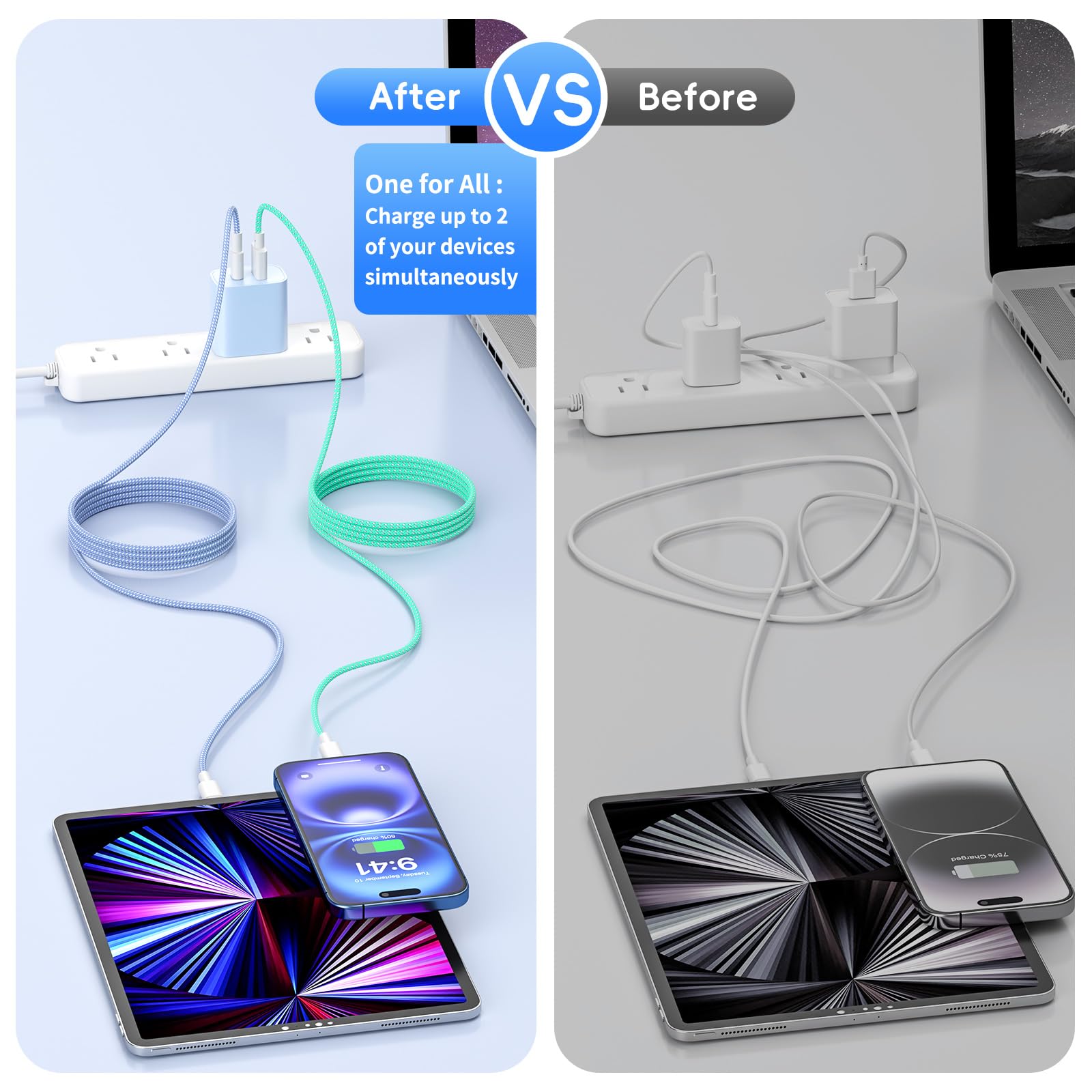 Fast Charger For Iphone 16 15, 4 Pack 20W Dual Port A/C Wall Charger Block For Iphone With 6Ft Usb C Fast Charging Cable Compati