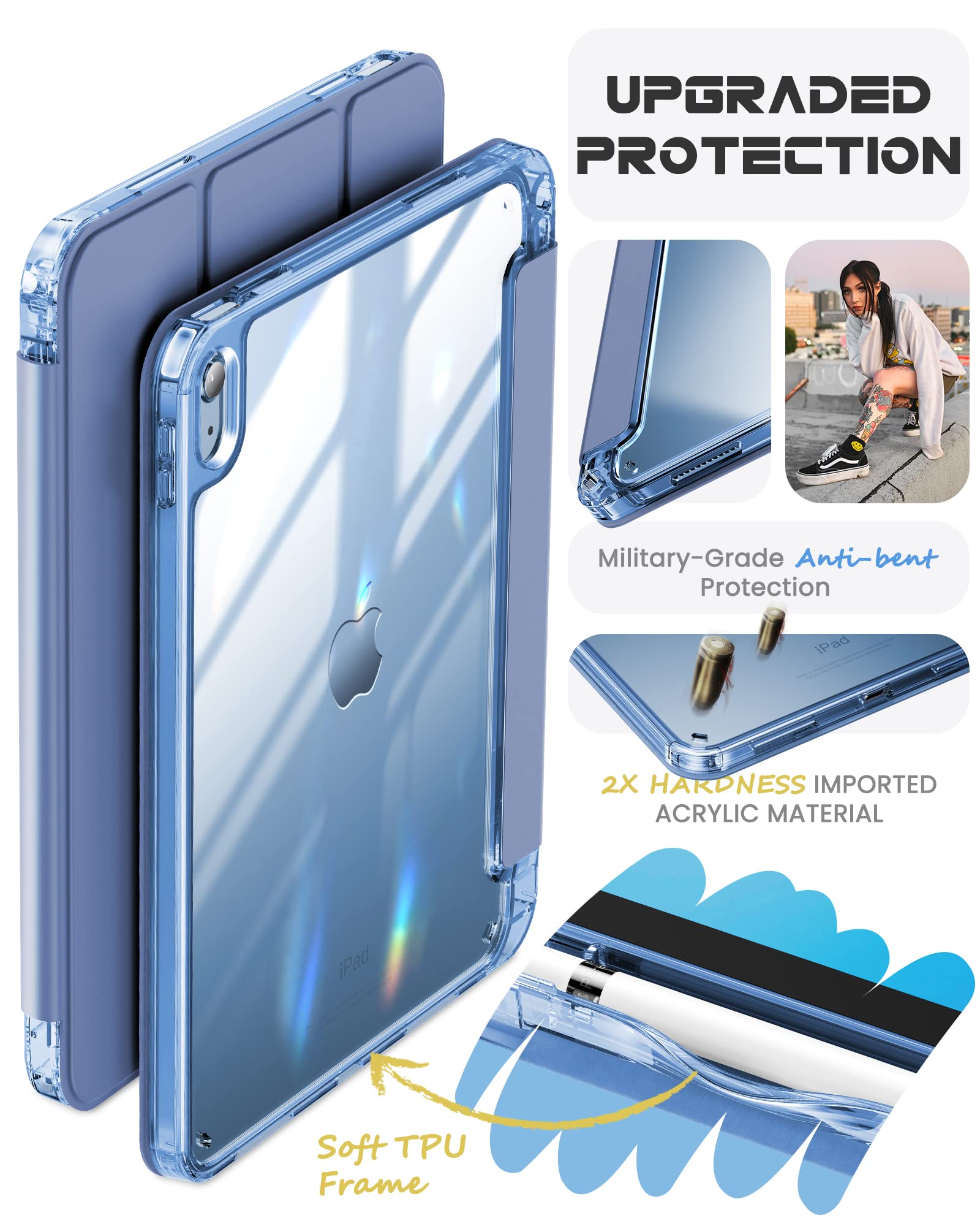 Infiland Compatible With Ipad (A16) 11Th Generation 11 Inch 2025 Case, Ipad 10Th Generation Case 2022 10.9 Inch 2022, Crystal Clear With Slot For Pencil & Charging Adapter, Rose Gold