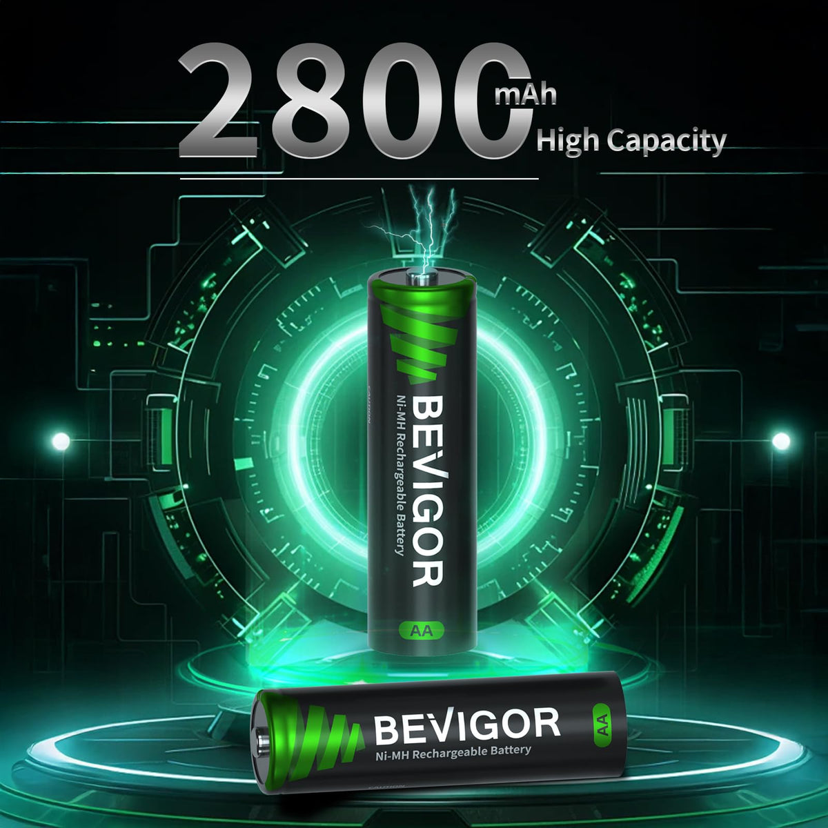 BEVIGOR AA Rechargeable Batteries 1500 Cycle, 2800 mAh High Capacity 1 ...