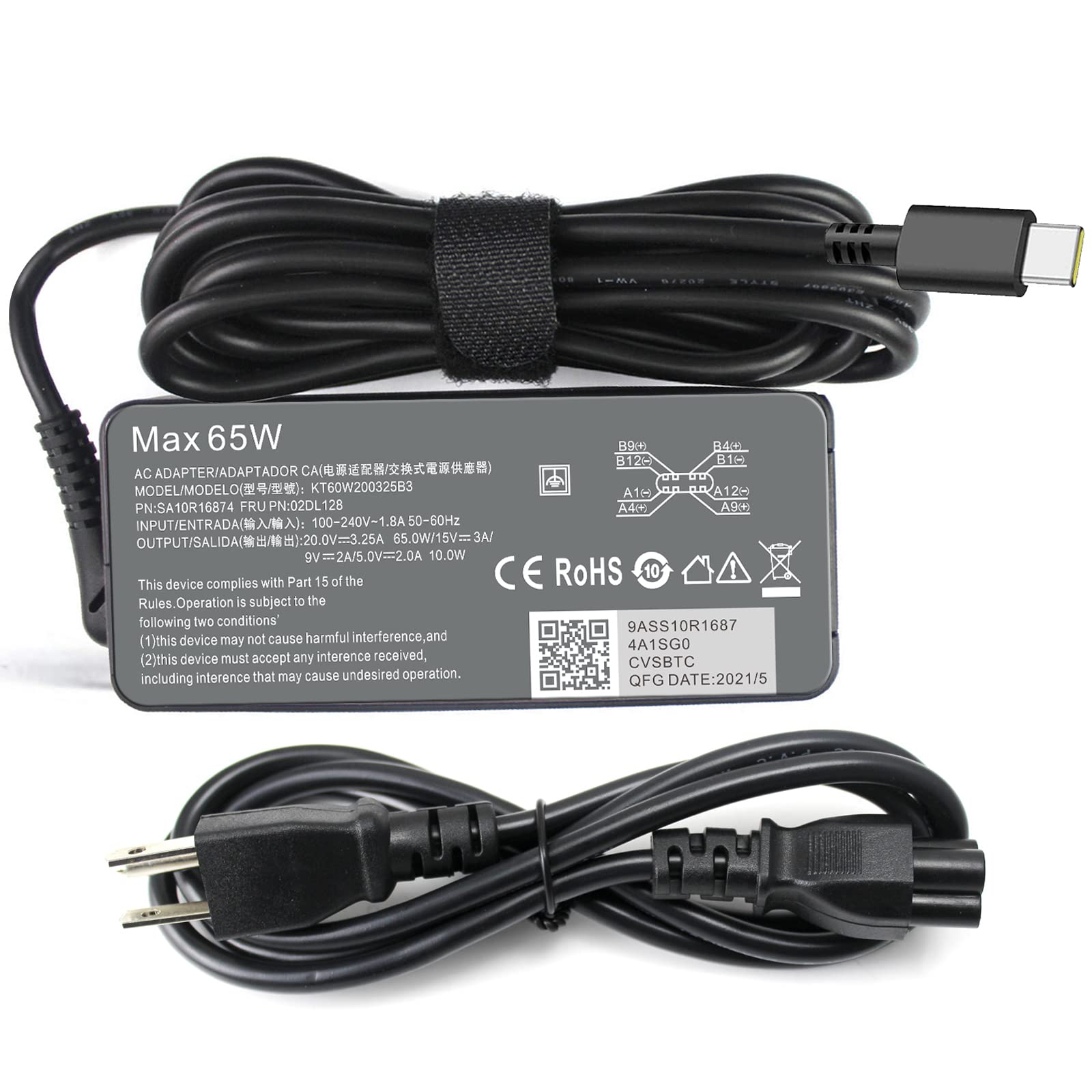 65W Type C Usb C Charger For Lenovo Chromebook 100E 300E 500E C330 C340 S330 Yoga C930 C740 S730 730 730S 720 910 920 Thinkpad X1 Carbon 5Th 6Th 7Th 8Th Gen T480S T490S T580S T580 T590 T480 E480