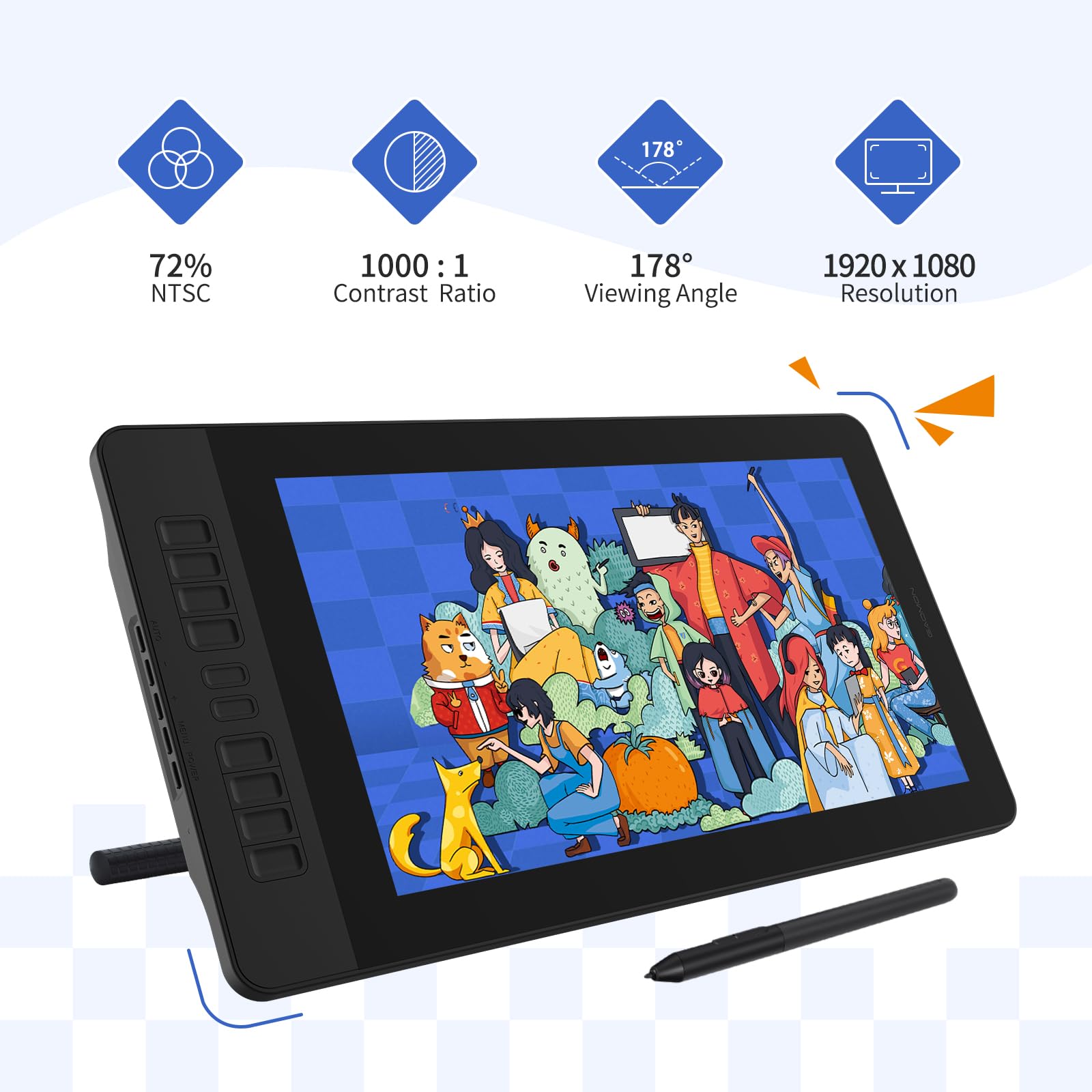 Drawing Tablet With Screen Gaomon Pd1561 Drawing Monitor Art Tablet With Adjustable Stand, 10 Shortcut Keys, Tilt Support, Batte