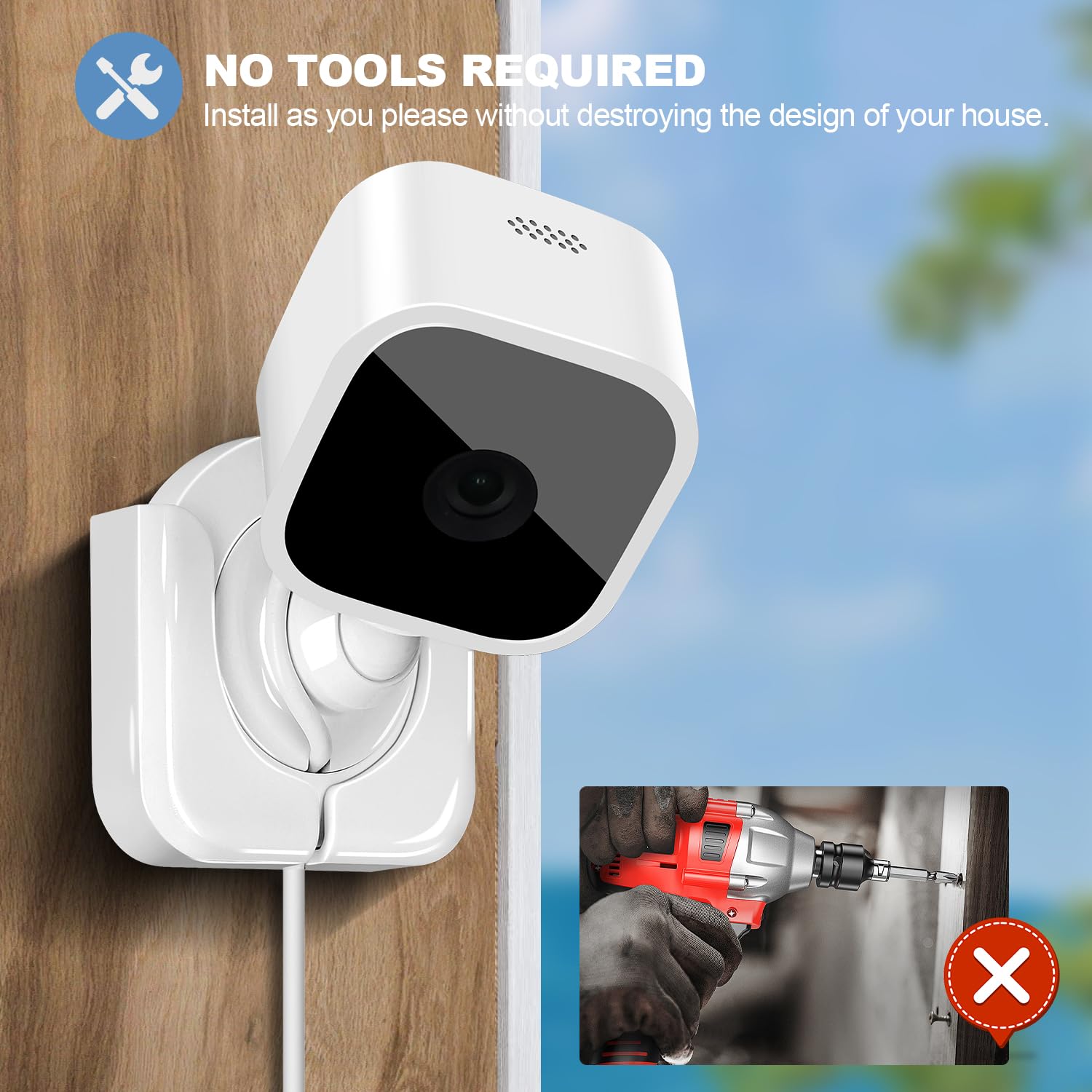 Blink Mini Camera Adhesive Wall Mount   Compact Durable Plug In Mount Bracket, 3M Vhb Strong Adhesive Strips, No Drill, No Screw