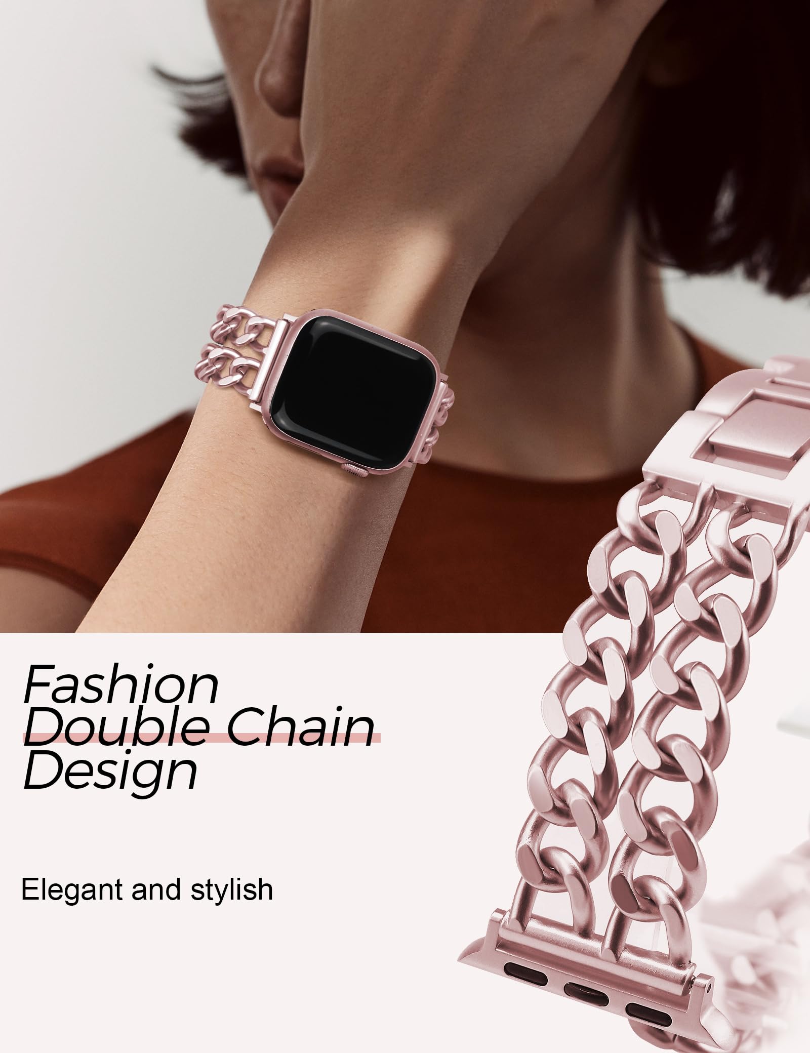 Jr.Dm Pink Watch Bands For Women Compatible With Apple Watch Band 42Mm(S3/2/1) 44Mm 45Mm 46Mm 49Mm Adjustable Metal Band Cowboy