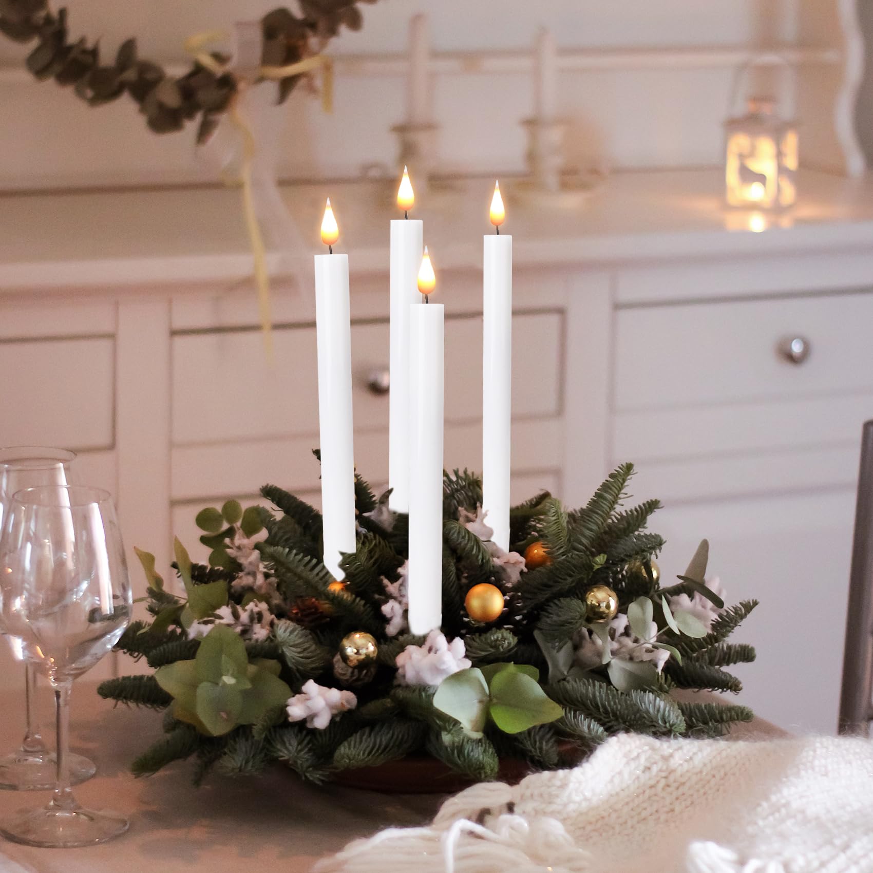 Flameless Taper Candles With Remote Timer Led Battery Operated Flickering Window Candle Lights With Removable Gold Candle Holder