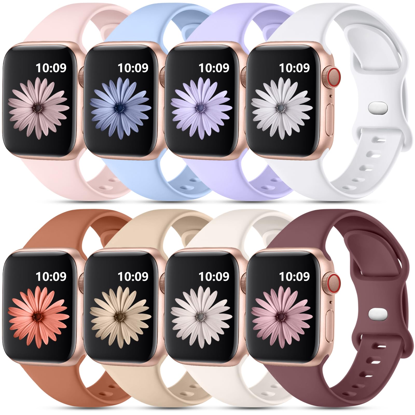 Daqin 8 Pack Sport Bands Compatible With Apple Watch Band 40Mm 38Mm 44Mm 42Mm 41Mm 45Mm 46Mm For Women Men, Soft Silicone Sport