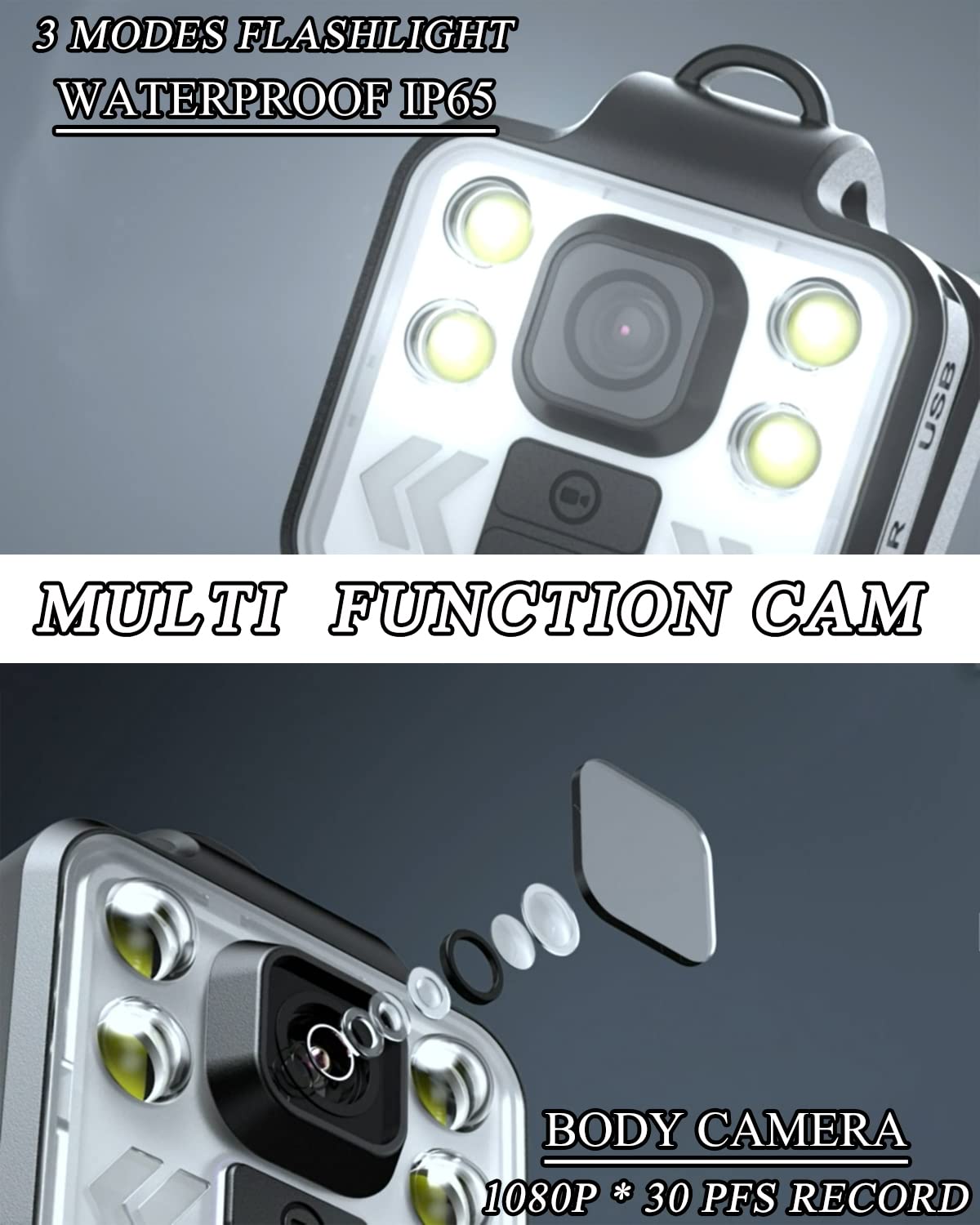 Body Camera With Audio & Video Recording   1080P Mini Small Portable Sport 64G Cam Recorder   Flashlight Headlamp Waterproof Cam