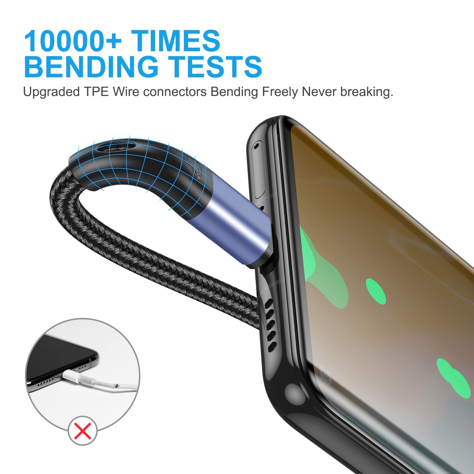 Usb Type C Cable Fast Charging,3Pack 10Ft Premium Nylon Braided 3A Rapid Charger Quick Cord,Type C To A Cable Compatible For Samsung Galaxy S21 S20 S10 S9 S8 Plus,Note 20 10 9 8, Lg V50 V40 G8(Blue)