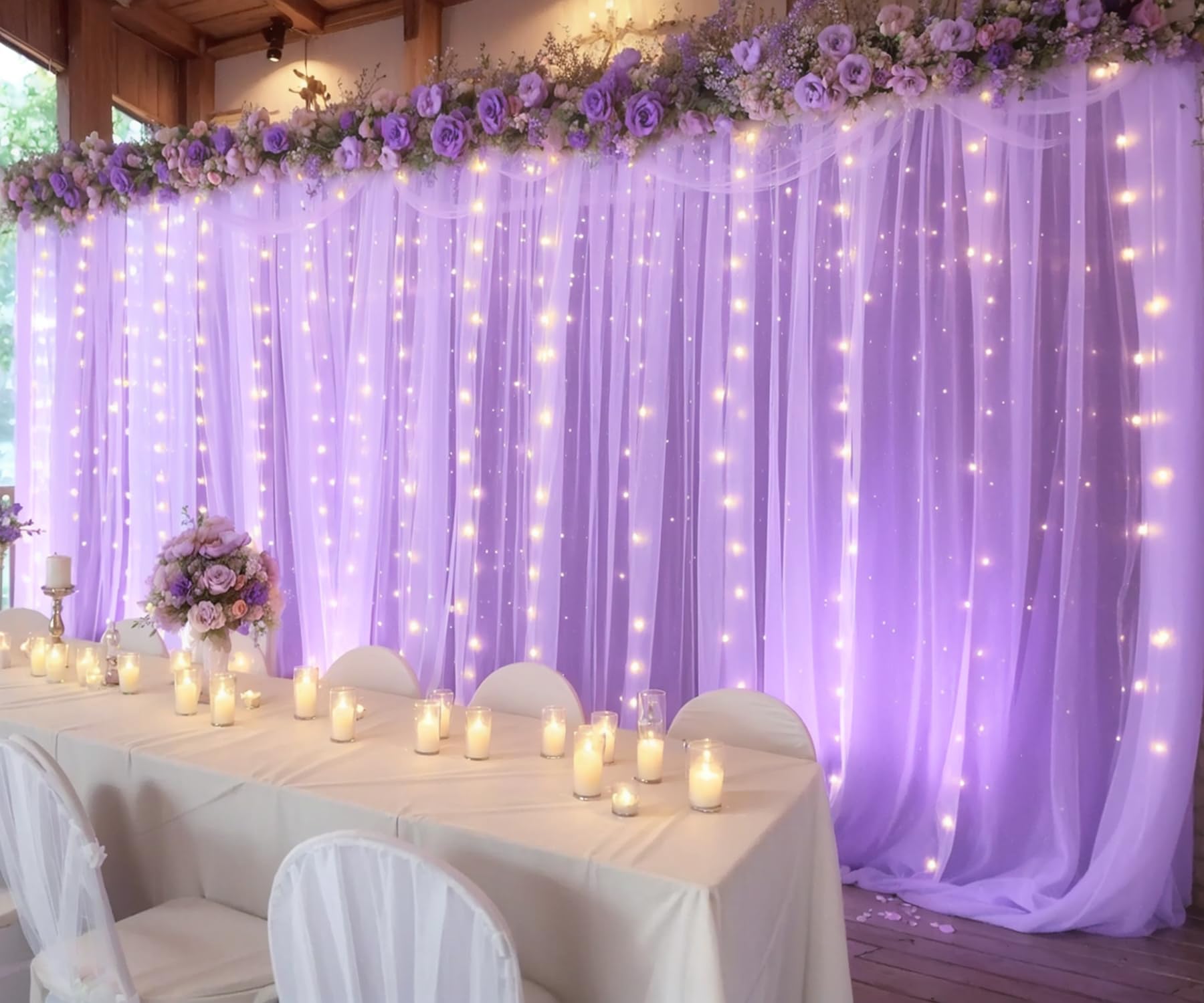 Lavender Tulle Backdrop Curtain With Led Lights For Wedding Baby Shower Girls 10Ft X 8Ft Lavender Sheer Backdrop Curtain For Bir