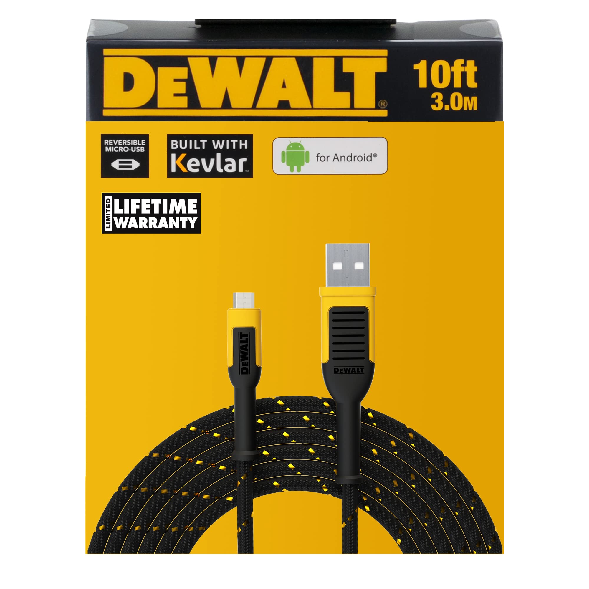 Dewalt Micro Usb To Usb Cable � Reinforced Braided Micro Usb Cable � Usb To Micro Usb Cable � Charger Cord Compatible With Android � Android Compatible Phone Charging Cable � 10 Ft