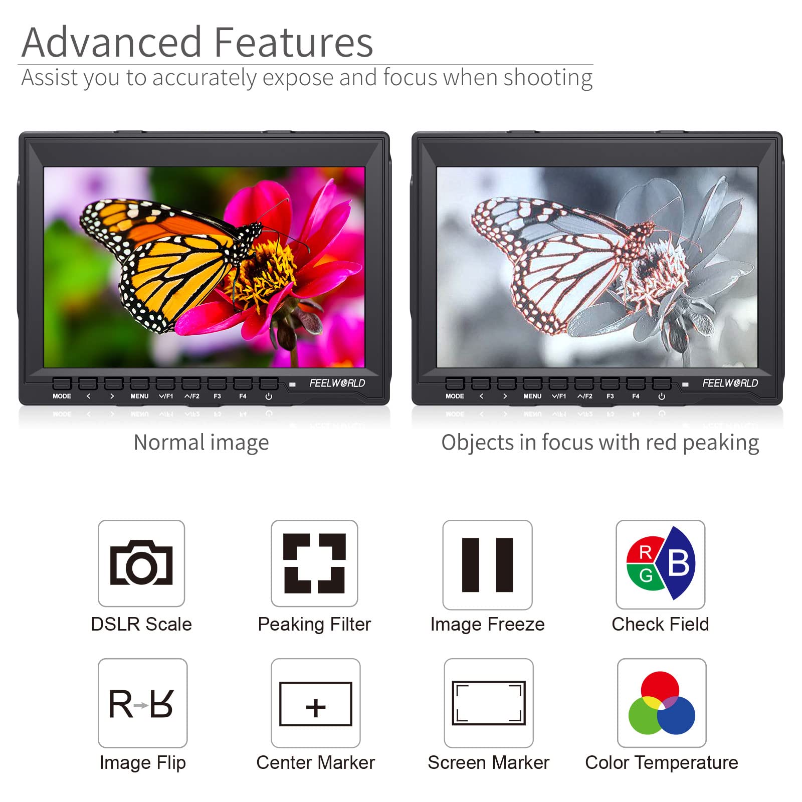 Feelworld Fw759 7 Inch Dslr Camera Field Monitor Hd Video Assist Slim Ips 1280X800 4K Hdmi 1080P With Sunshade