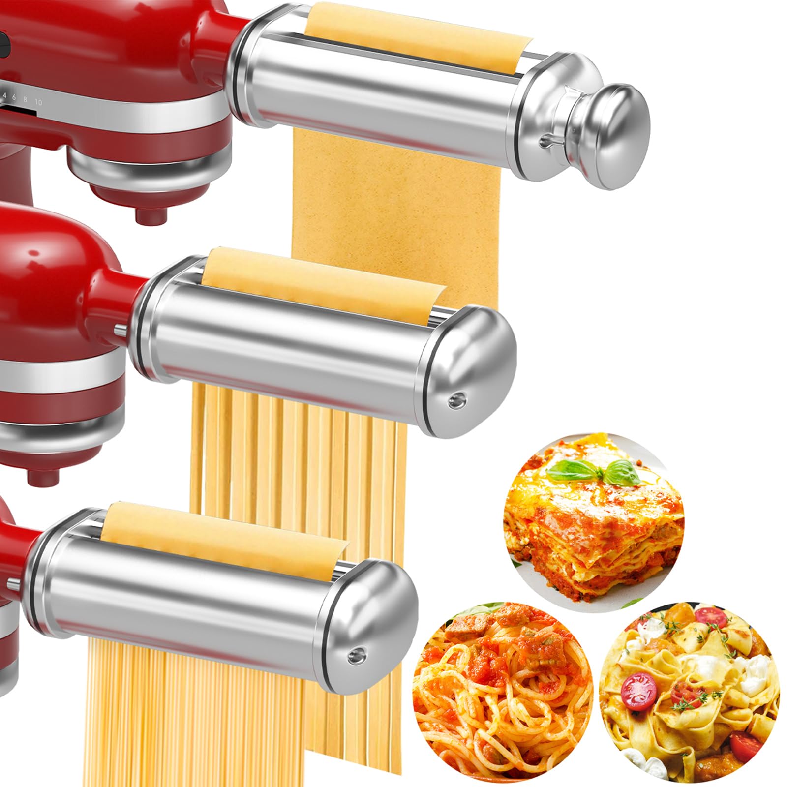 Pasta Maker Attachment for All Kitchenaid Stand Mixers, 3 PCS Kitchen Aid Pasta Attachments Included Pasta Dough Roller, Fettucc
