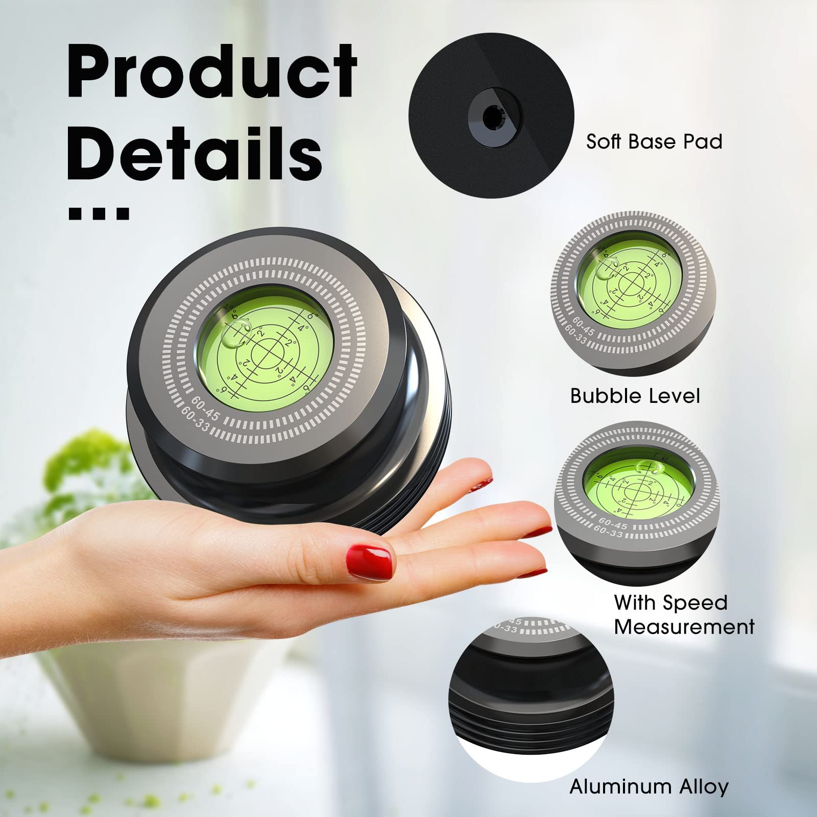 Record Weight Phono Lp Disc Stabilizer, 60Hz Record Weight Stabilizer, 280G Vinyl Turntable Disc Record Stabilizer Clamp With Bu