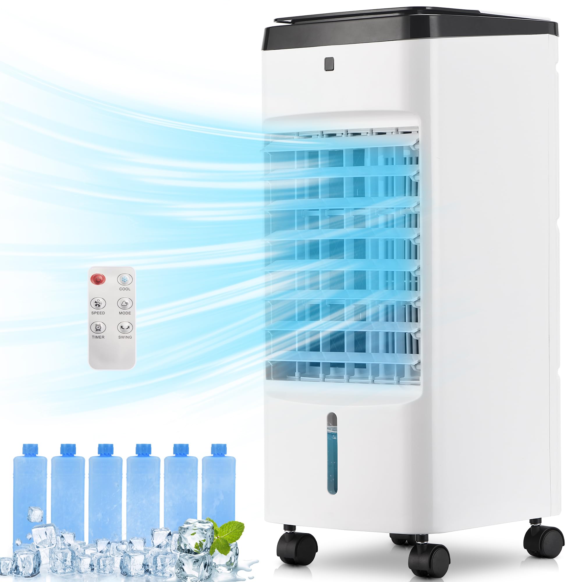 Uthfy Portable Air Conditioners, 3 IN 1 Evaporative Air Cooler with Detachable Water Tank, 6 Ice Packs, 12H Timer, 120 Oscillati
