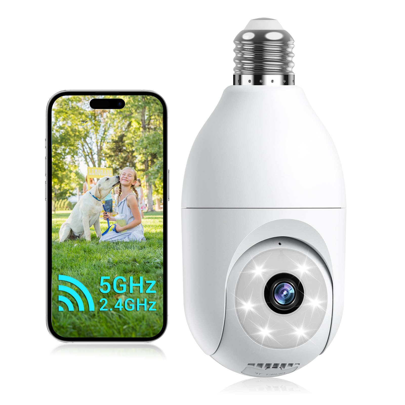 Light Bulb Security Camera Wireless Outdoor Indoor, 5G&2.4G Wifi Security Cameras With Patrol Function, Ai Human Detection, Moti