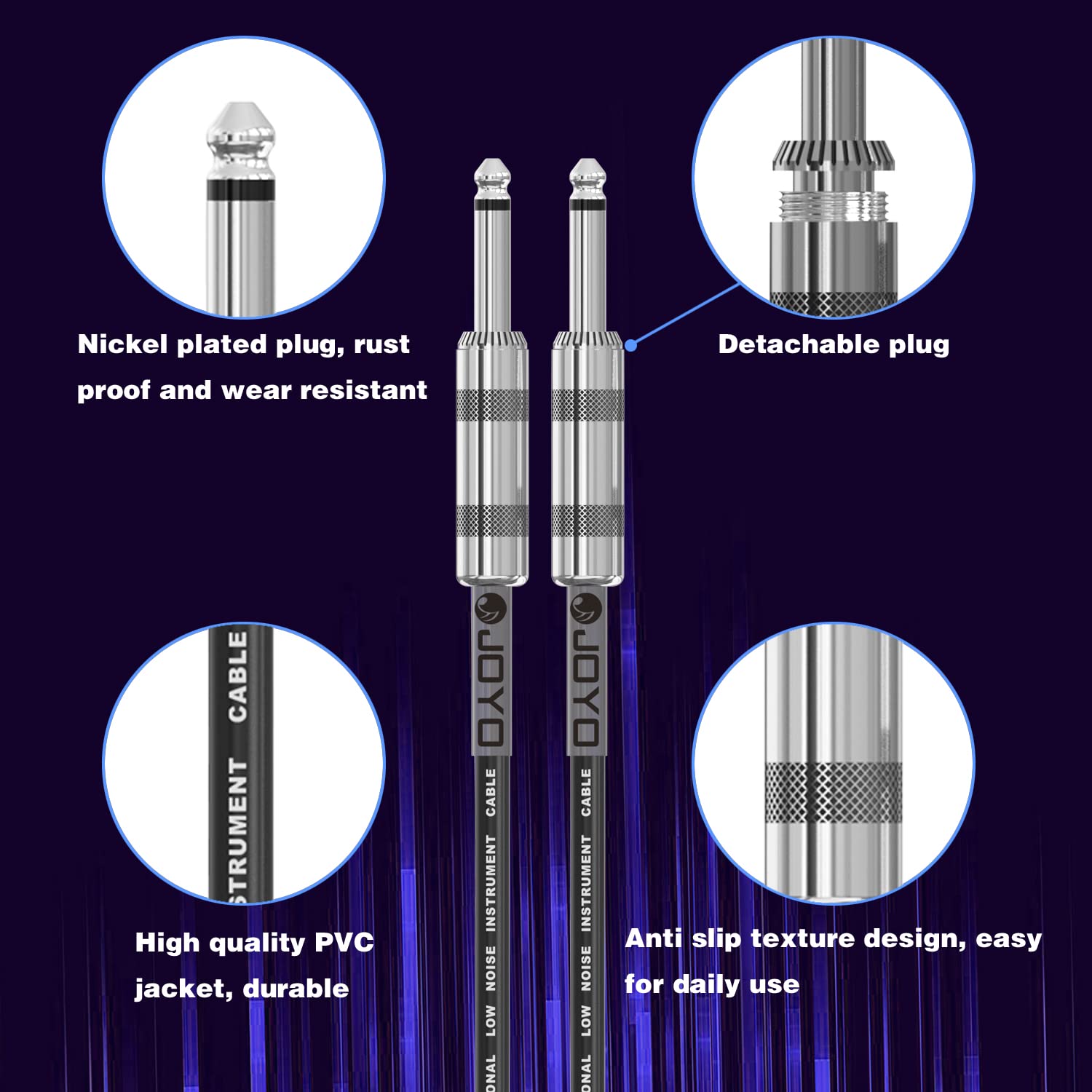 Joyo Audio Instrument Cable 15Ft For Bass & Guitar 1/4 Inch Straight Professional Amp Cord (Black, Cm 04)