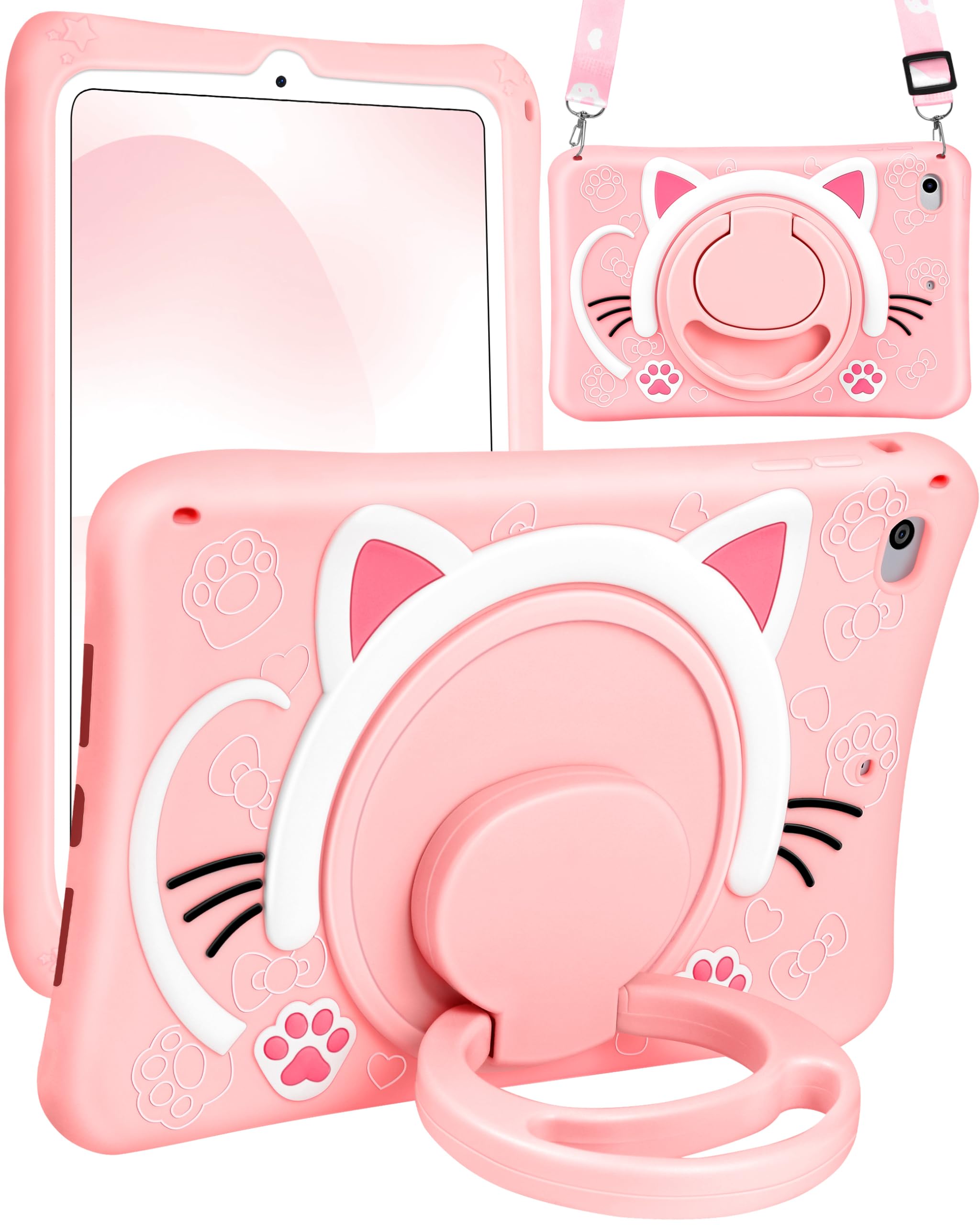 Wazzasoft For Ipad Mini 4/5 Case 7.9 Inch Girls Cute Cat Kawaii Cover Girly 3D Cartoon Women Kitten With Rotating Handle Stand &
