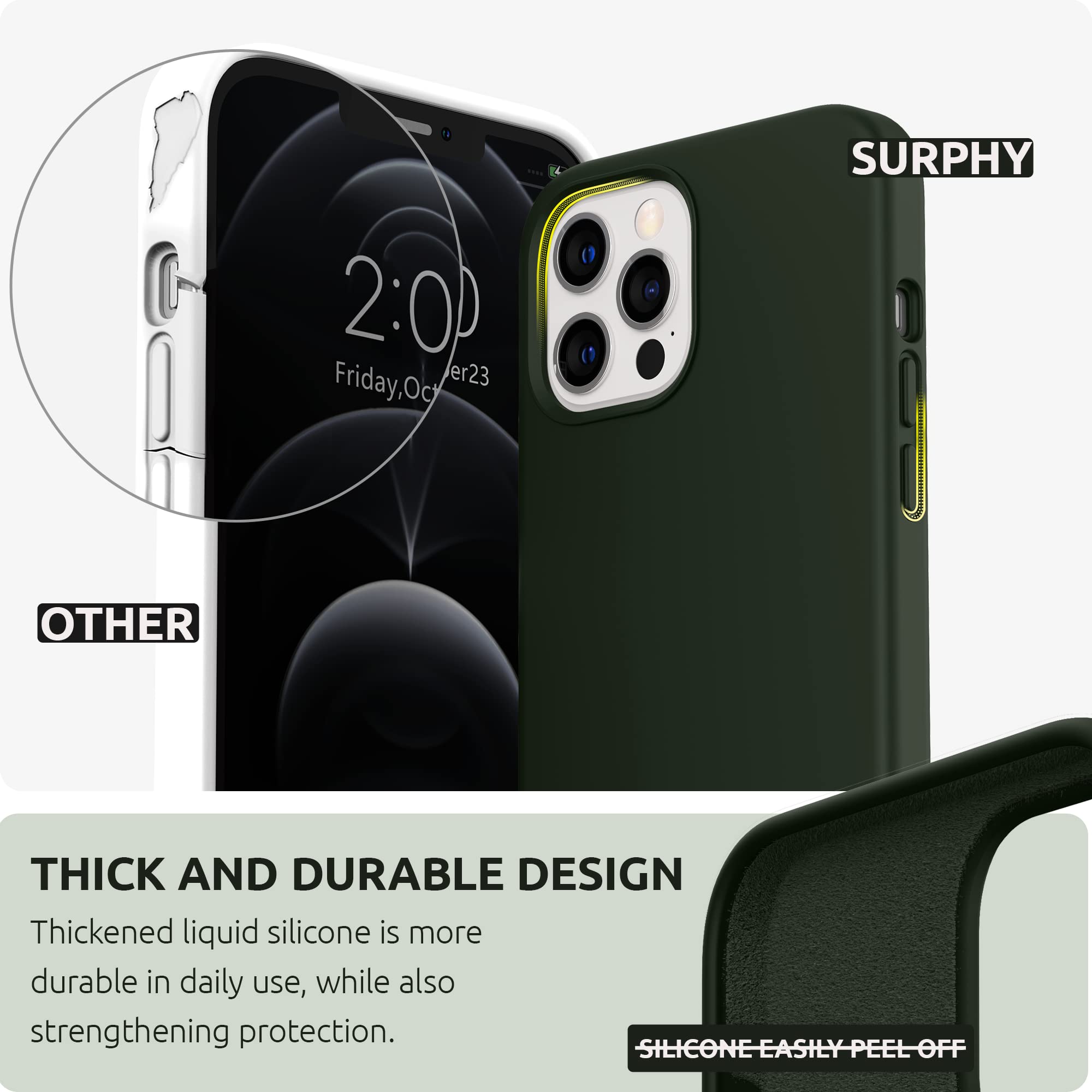 Surphy Designed For Iphone 12 Pro Max Case 6.7 Inches, Liquid Silicone Phone Case (With Microfiber Lining) For Iphone 12 Pro Max