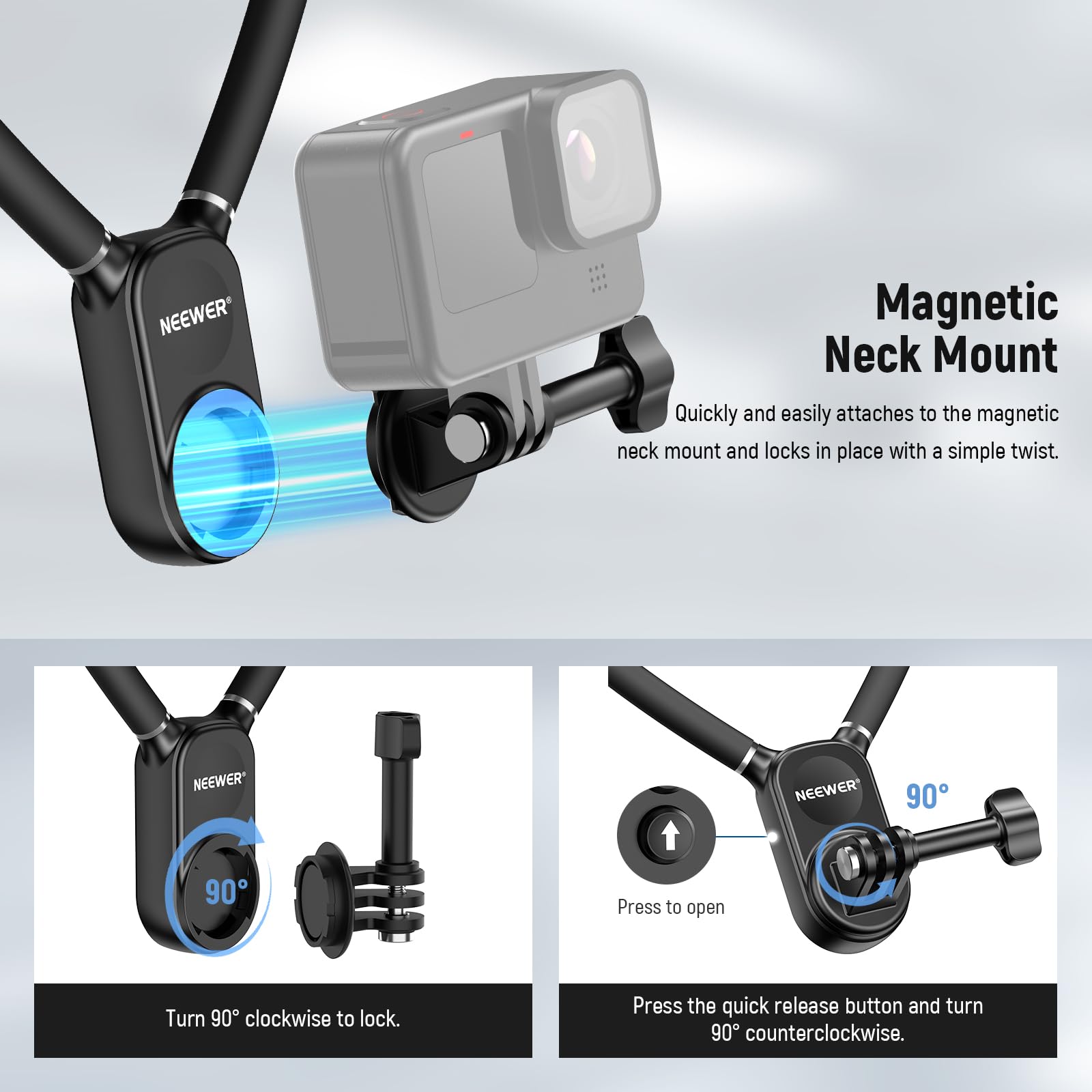 Neewer Magnetic Neck Mount Holder With Phone Clip Compatible With Gopro Hero 12 11 10 Max Dji Action 4 Insta360 Iphone Samsung,