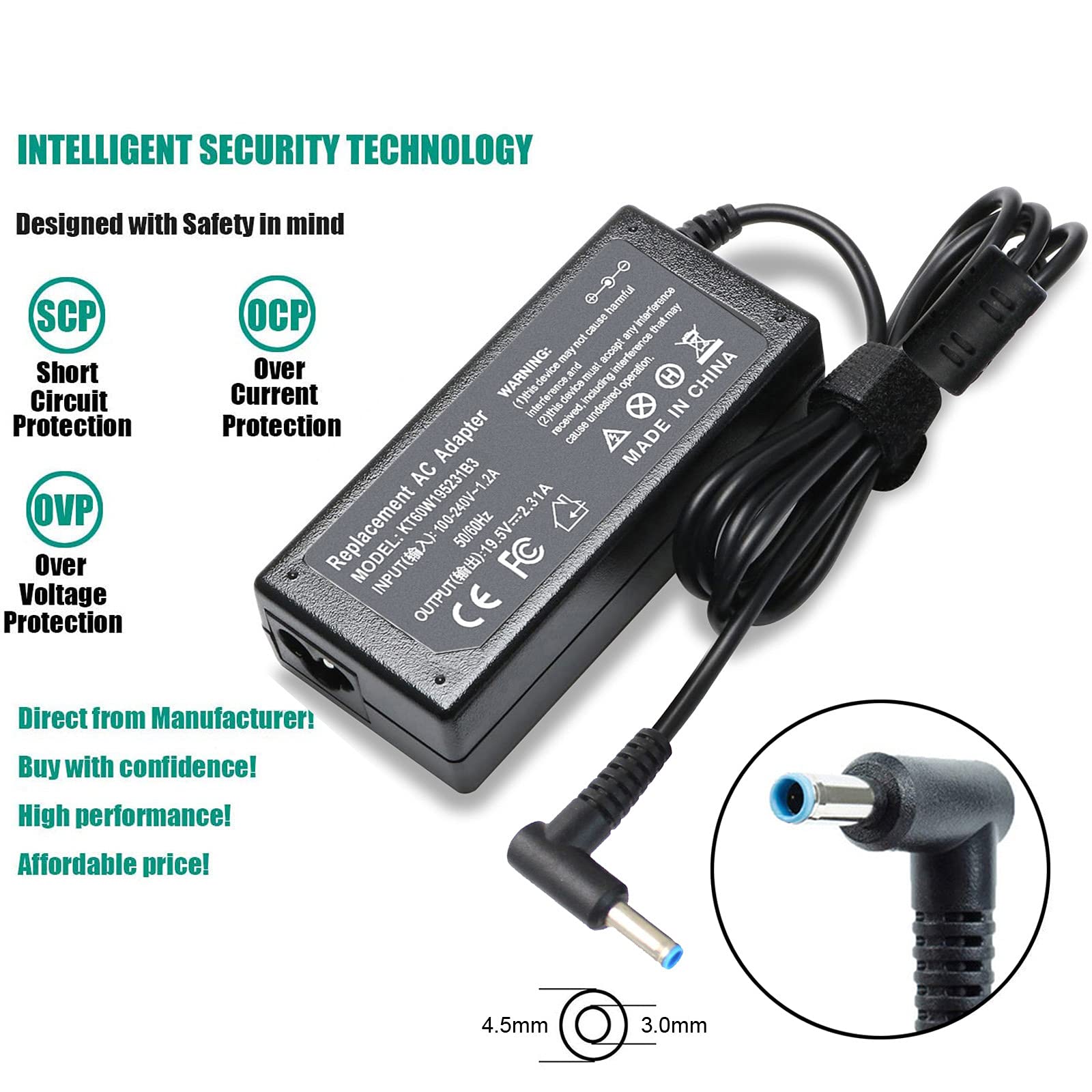 Laptop Charger For Hp Smart Blue Tip Pavilion X360 X2 11 13 15 Elitebook 830 840 850 G3 G4 G5 G6 Probook 450 G5 640 650 G2 Spectre L25296 002 710412 001 741727 001 740015 003 854054 Power Supply Cord