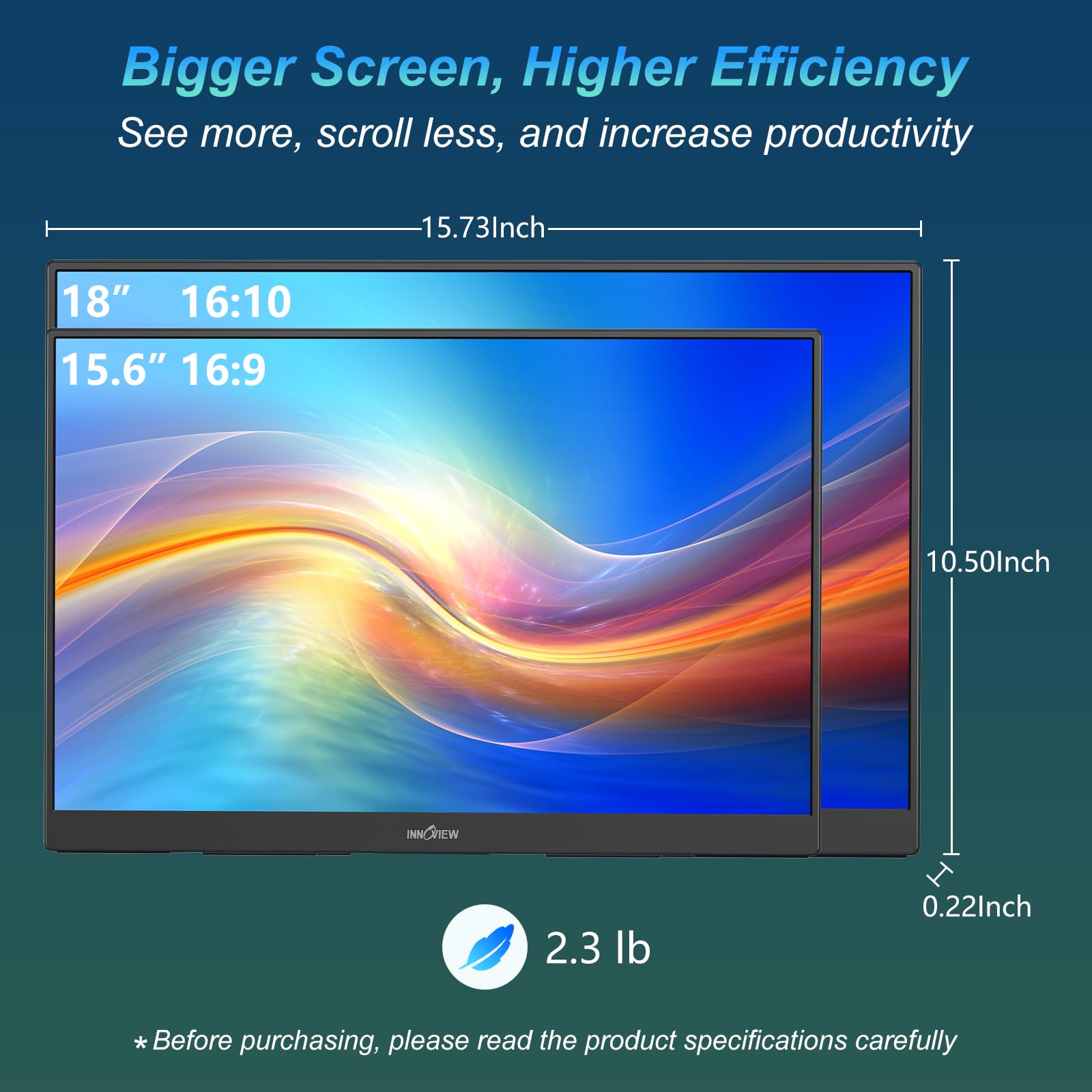 Innoview 2K 180Hz Portable Monitor, 18'' Od Gameplus 2560X1600 Qhd 100% Srgb Portable Gaming Monitor With Kickstand Hdr Freesync