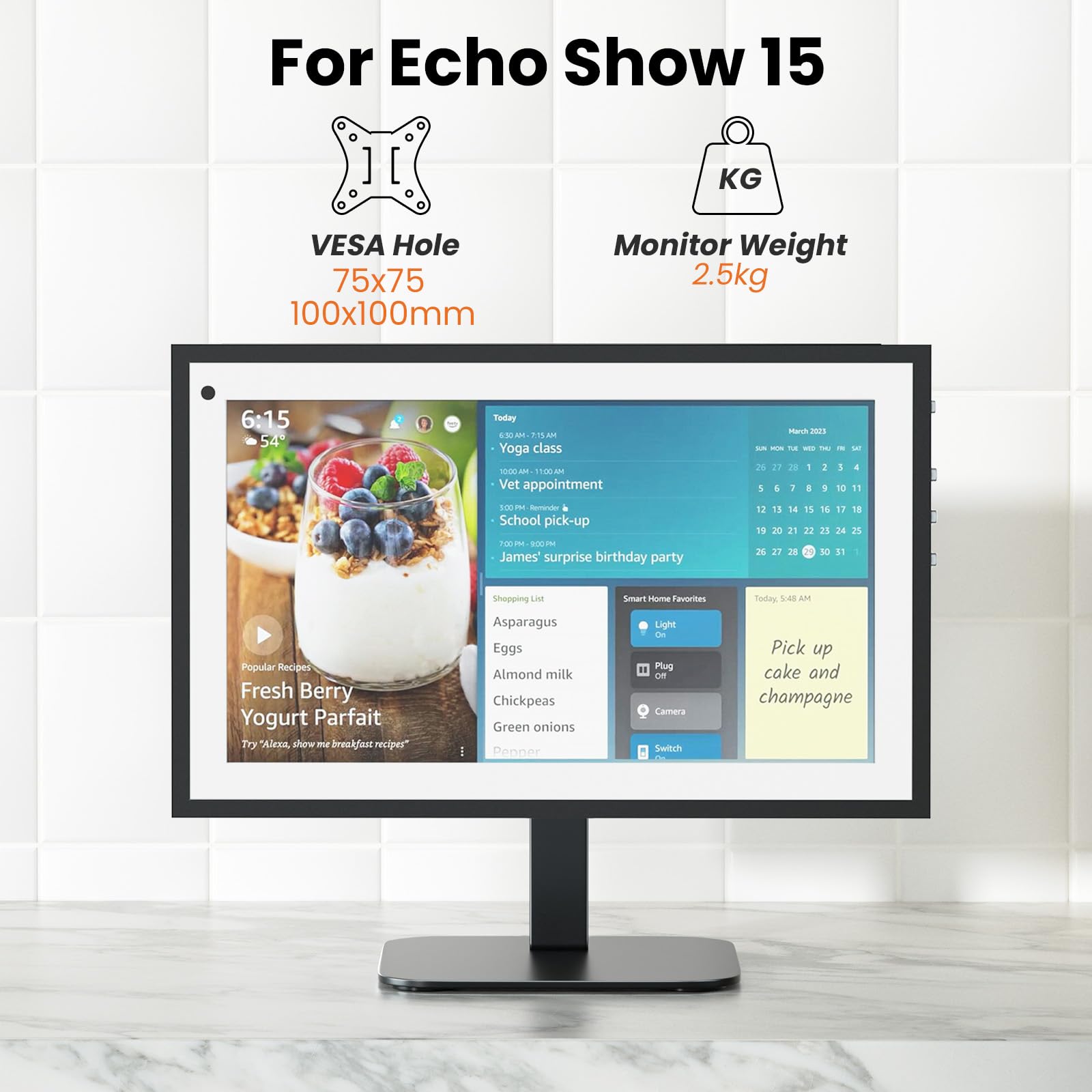 PUTORSEN Echo Show 15 Stand Swivel and Tilt, 360 Degree Screen Rotation,Adjustable Echo Show 15,Holds up to 5.5lbs,Black