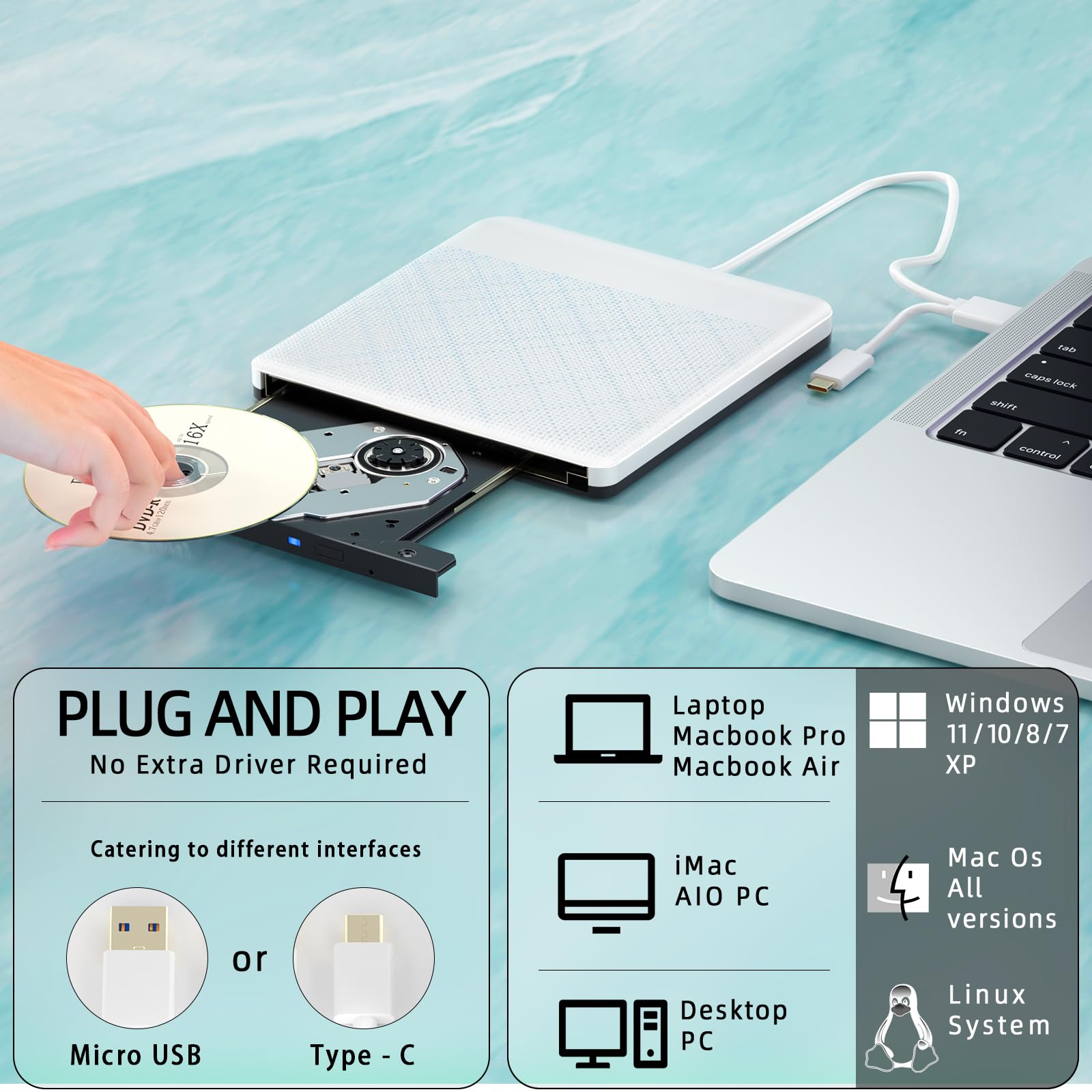 Dainty External Cd/Dvd Drive For Laptop Portable Cd/Dvd Burner Usb 3.0 Optical Disk Drive For For Laptop Mac, Dvd Player For Lap