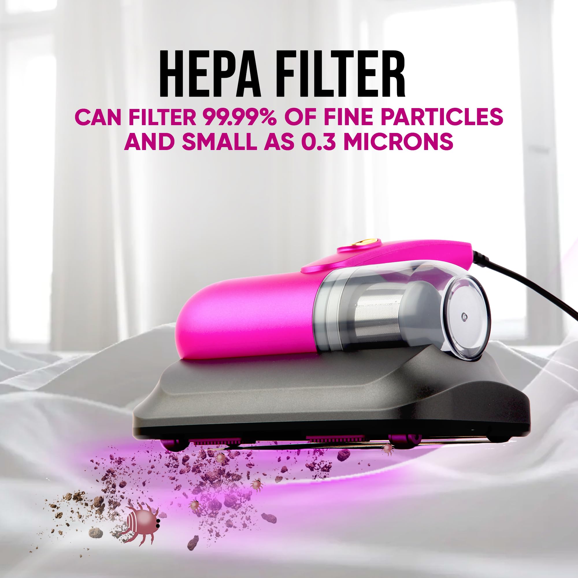 Bed Vacuum Cleaner,13Kpa Strong Suction And Low Noise, Uv Light, Washable Hepa Filter For Deep Clean,Handheld Vacuum Effectively