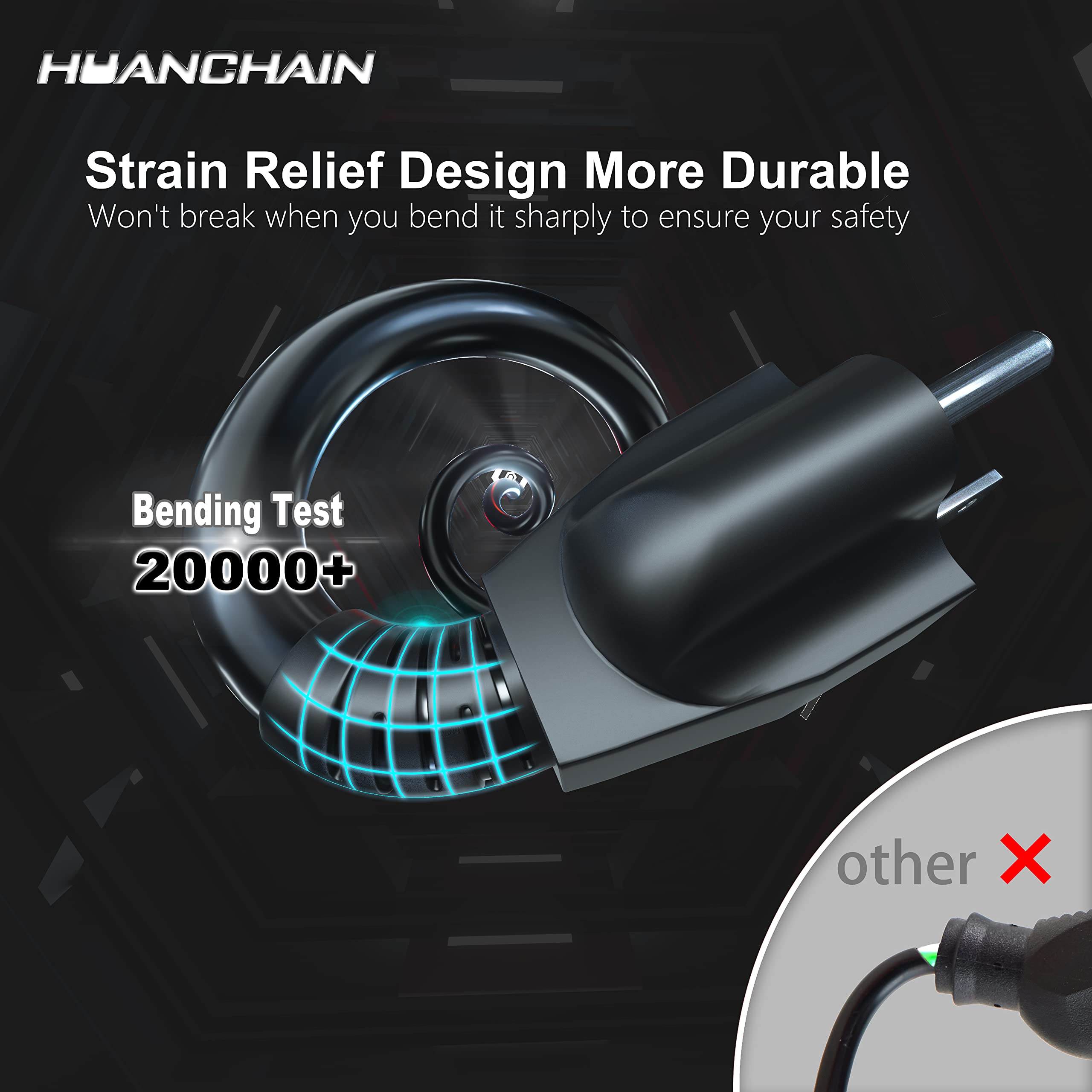 Huanchain 8 Ft 16 Gauge Black Indoor Outdoor Extension Cord Waterproof, Flexible Cold Weather 3 Prong Electric Cord Outside, 13A