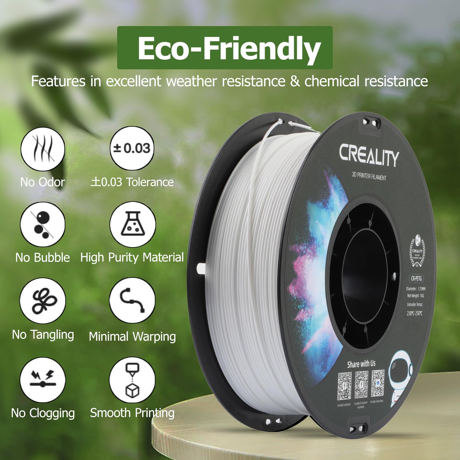 Yoopai Official Cr Petg 3D Printer Filament 1.75Mm 1Kg (2.2Lbs), High Precision Strong Toughness, Odorless Better Flow Moisturep