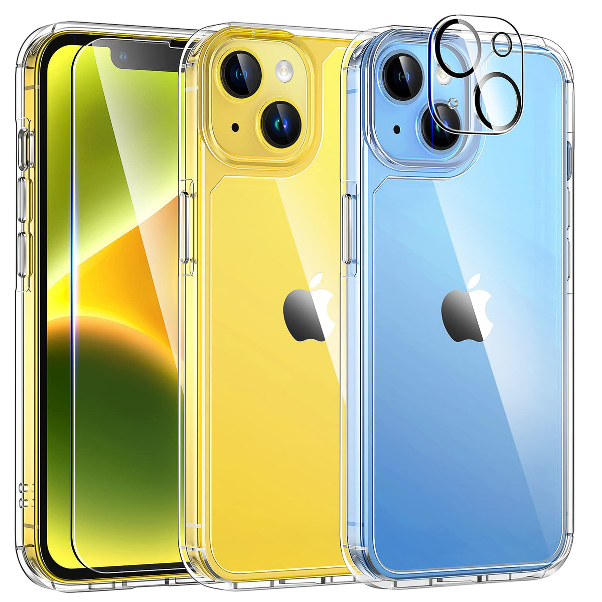 Tauri 5 In 1 Designed For Iphone 14 Case Clear, [Not Yellowing] With 2X Screen Protectors + 2X Camera Lens Protectors, [Military