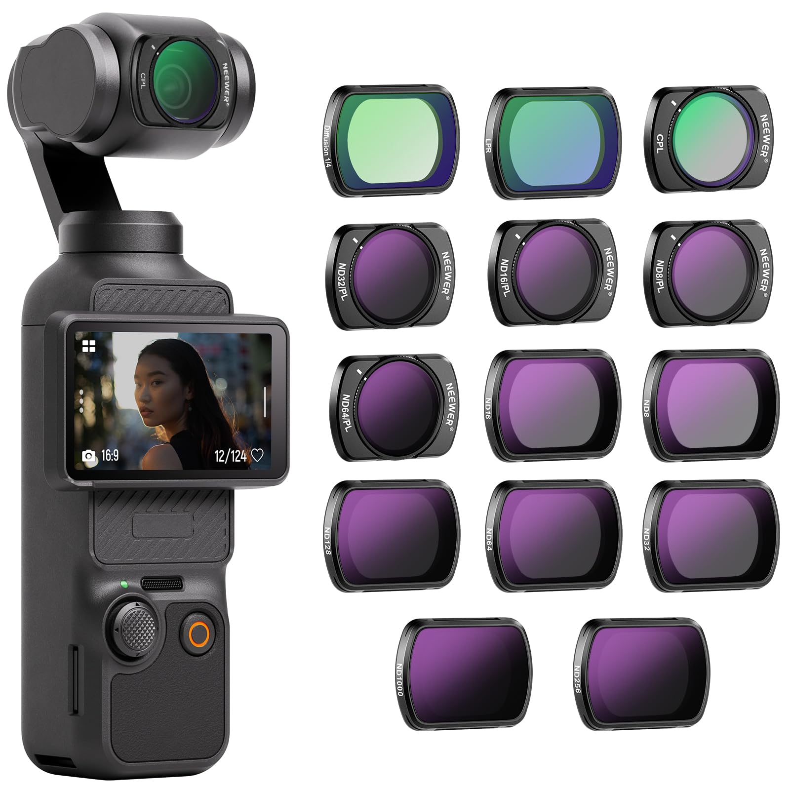 Neewer Magnetic Nd & Cpl & Effect Filter Set For Dji Osmo Pocket 3, 14 Pack Hd Cpl Nd8 Nd16 Nd32 Nd64 Nd128 Nd256 Nd1000 Nd8/Pl