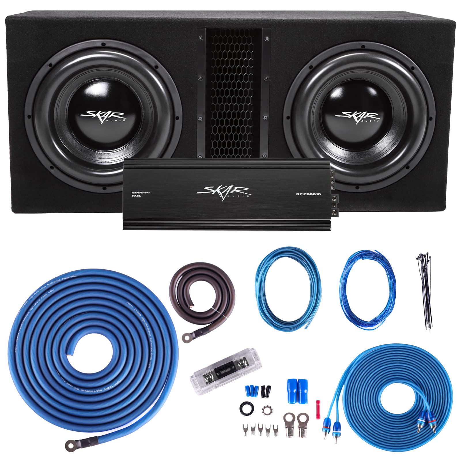 Skar Audio Dual 12 Complete 5, 000 Watt Subwoofer Bass Package - Includes Subwoofers in Ported Box with Amplifier