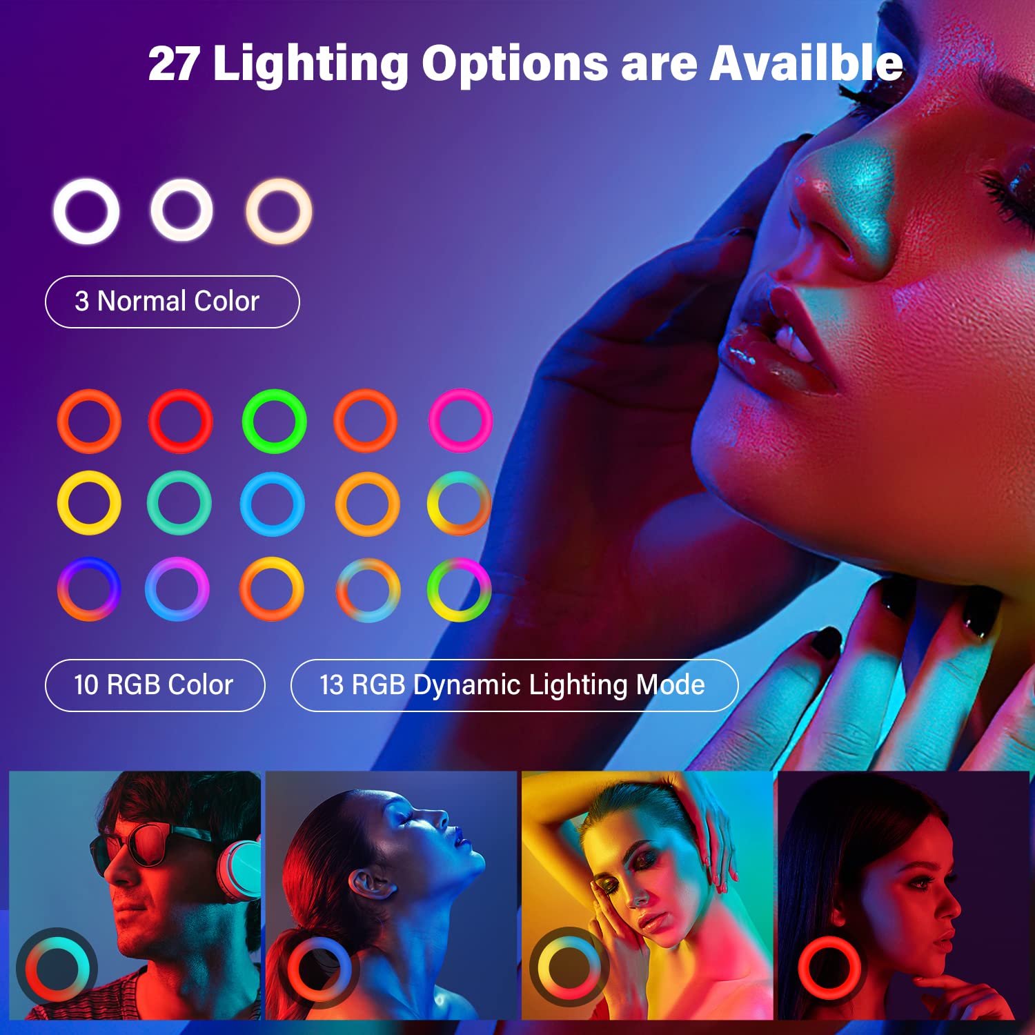 Yesker Ring Light With Tripod Stand And Phone Holder 18 Inch Rgb Ringlight 25 Rgb Modes Bi Color Adjustable 2700 7000K Led Selfi