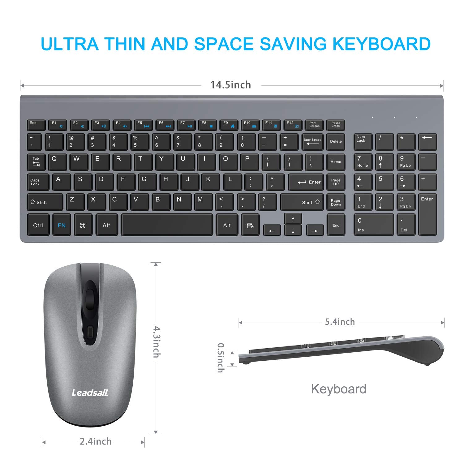 Leadsail Wireless Keyboard And Mouse Combo, Wireless Usb Mouse And Computer Keyboard Set, Compact And Silent For Windows Laptop,