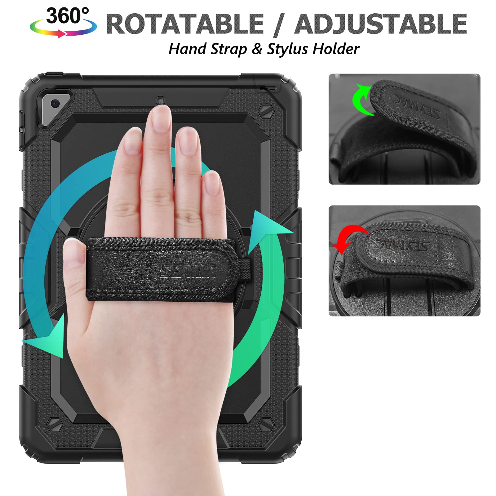 Seymac Stock Case For Ipad 9Th/ 8Th/ 7Th Generation 10.2'', Shockproof Case With Screen Protector Pencil Holder [360 Rotating Ha