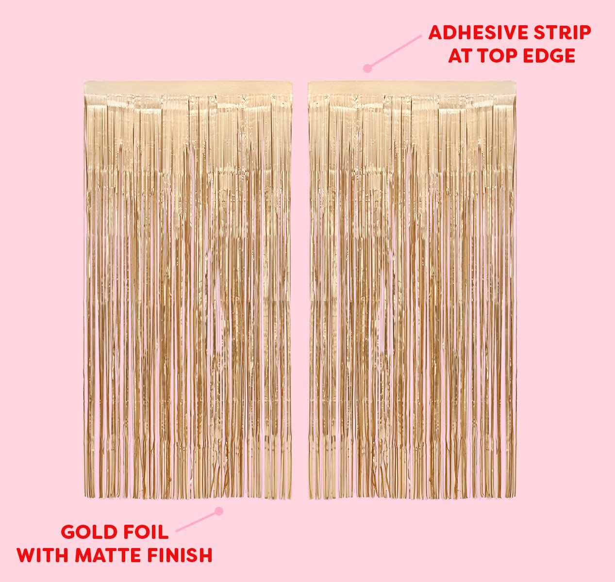 Xo, Fetti Party Decorations Matte Gold Fringe Foil Curtain   Set Of 2 | Bachelorette, Bridal Shower Backdrop, Wedding, Birthday