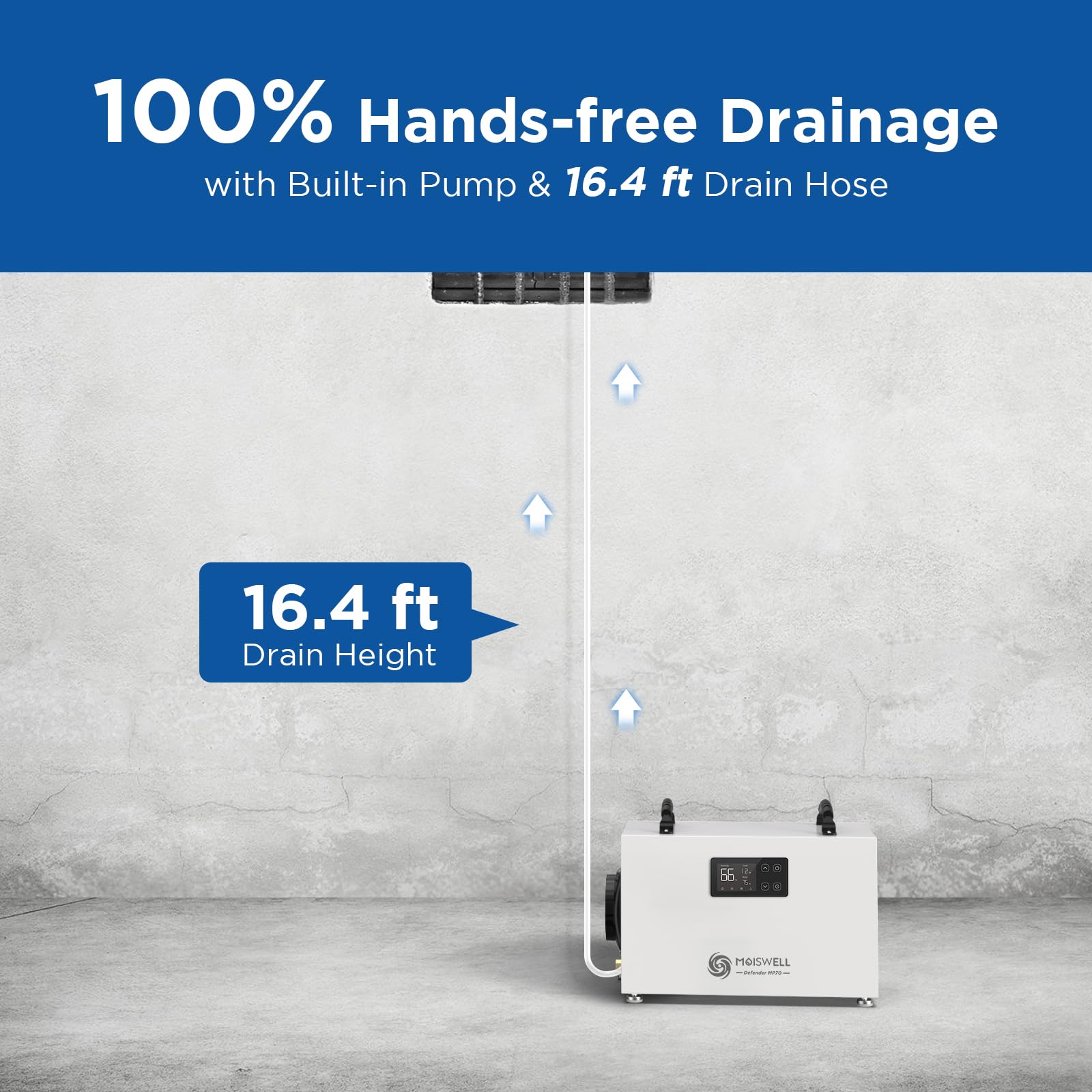 145 Pints Commercial Dehumidifier With Pump, Crawlspace Dehumidifiers With Drain Hose For Compact Tight Basements Large Spaces