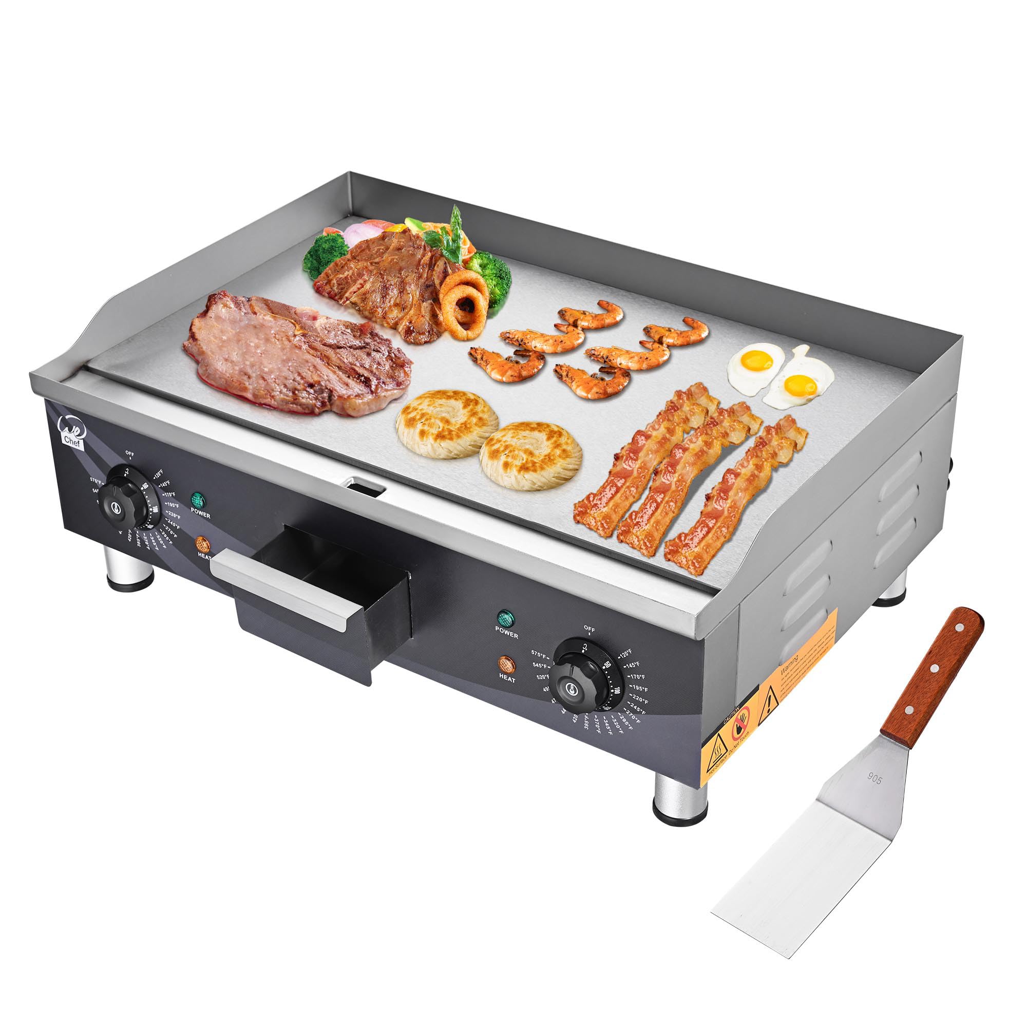 Wechef 24'' Commercial Griddle 3500W Electric Countertop Griddle Non Stick Flat Stainless Steel Adjustable Restaurant Grill Temp